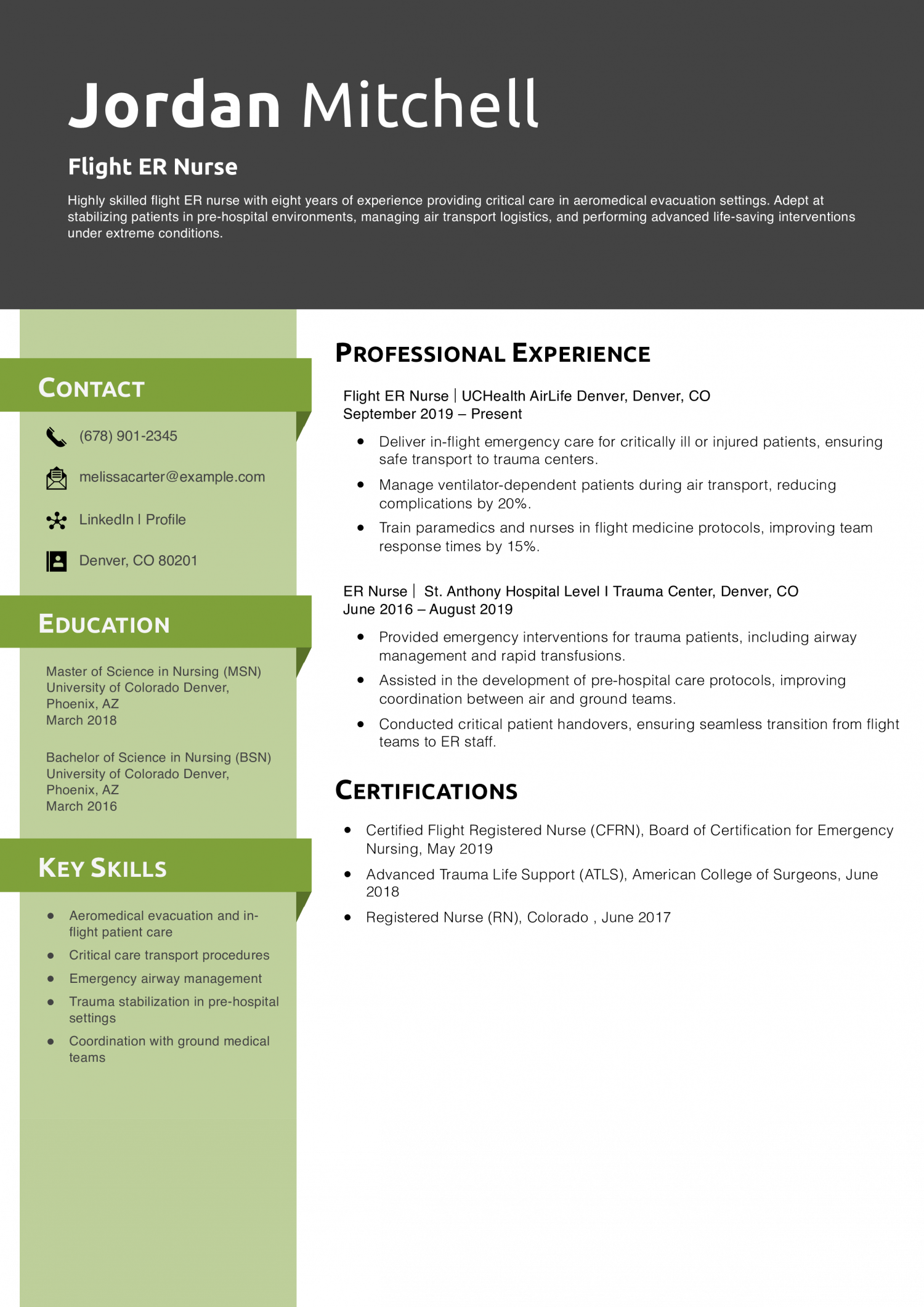 Flight ER Nurse Resume Example