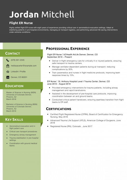 Flight ER Nurse Resume Example