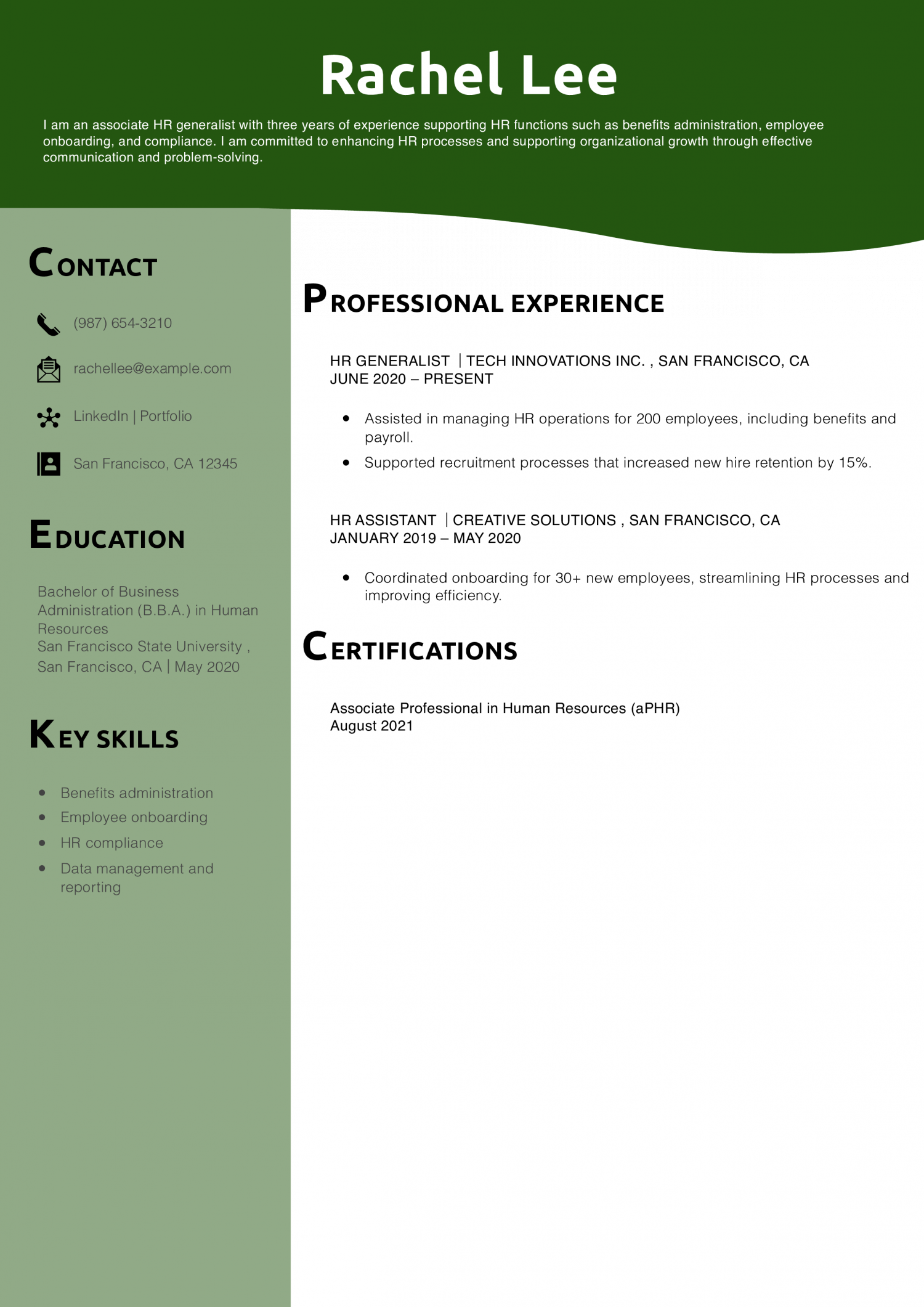 Associate HR Generalist Resume Example