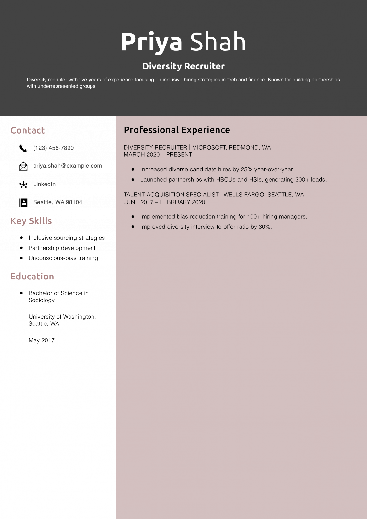 Diversity Recruiter Resume Example