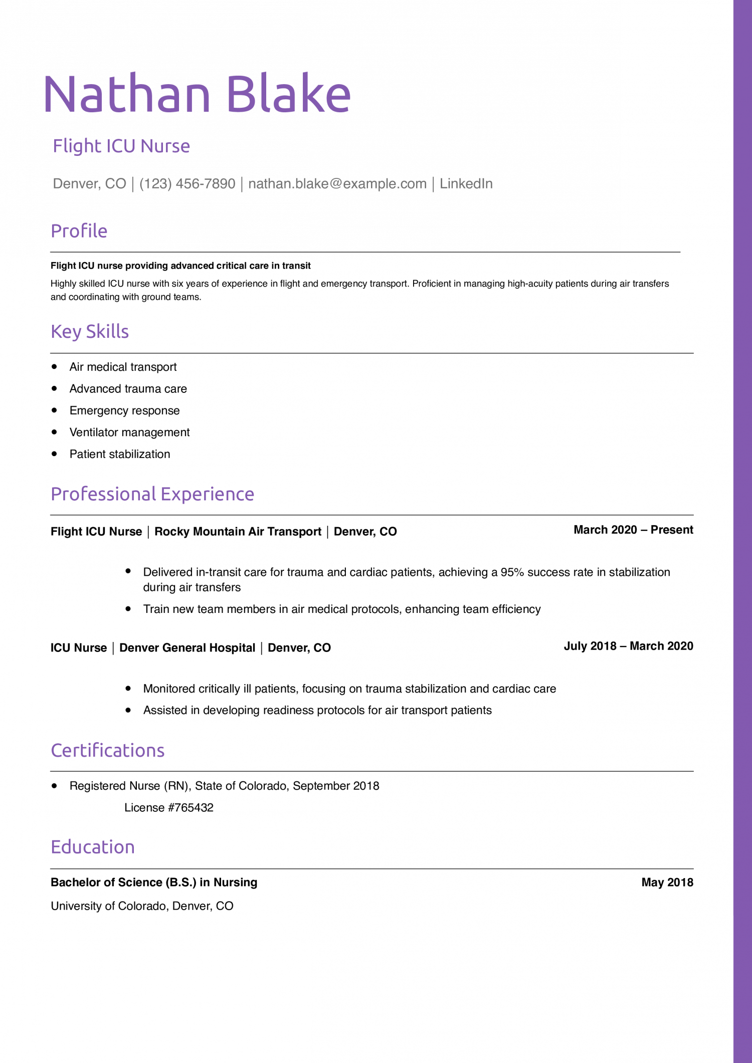 Flight ICU Nurse Resume