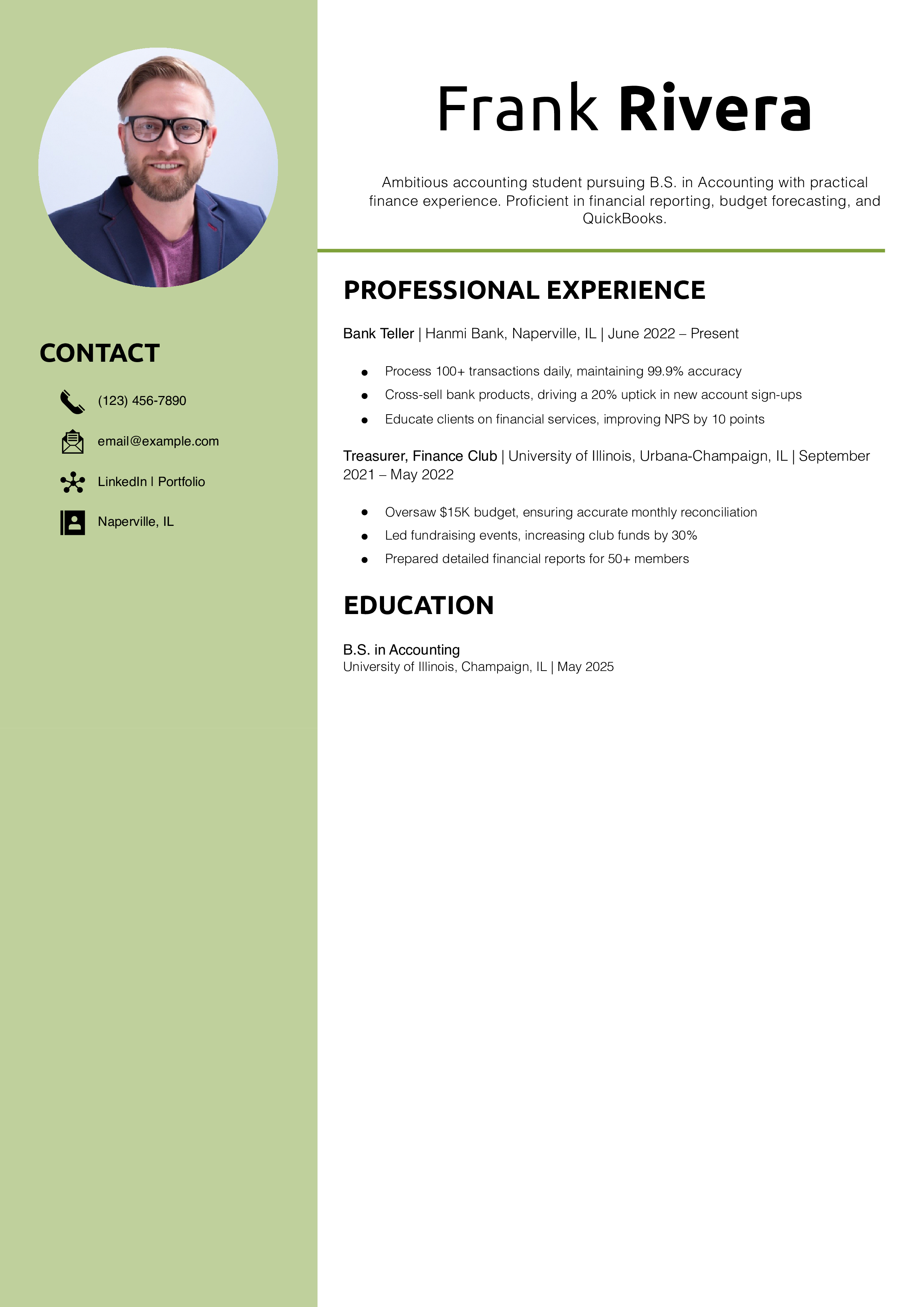 Finance Internship Resume Example