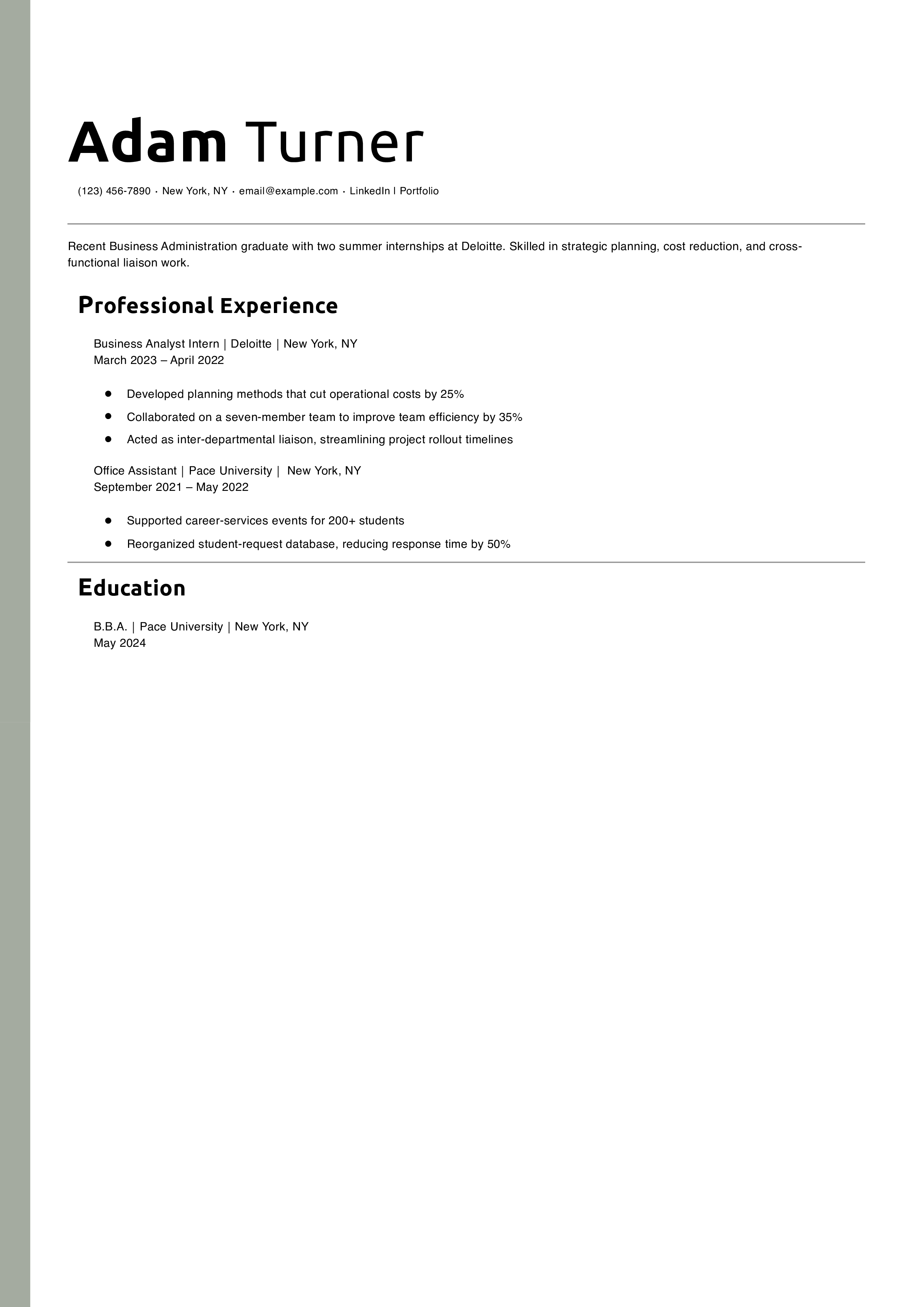 Business Analyst Internship Resume Example