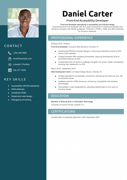 Front-End Accessibility Developer Resume Example