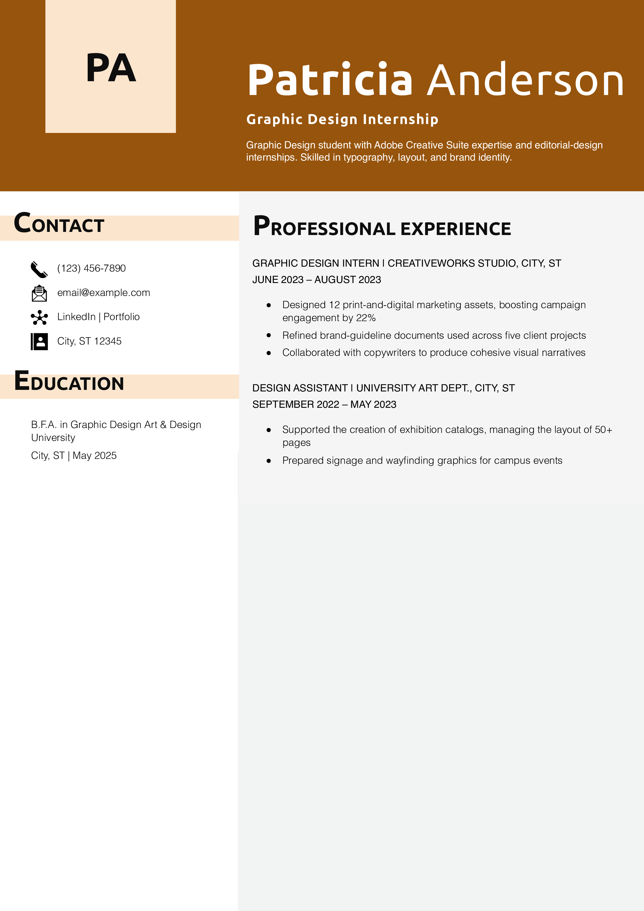 Graphic Design Internship Resume Example