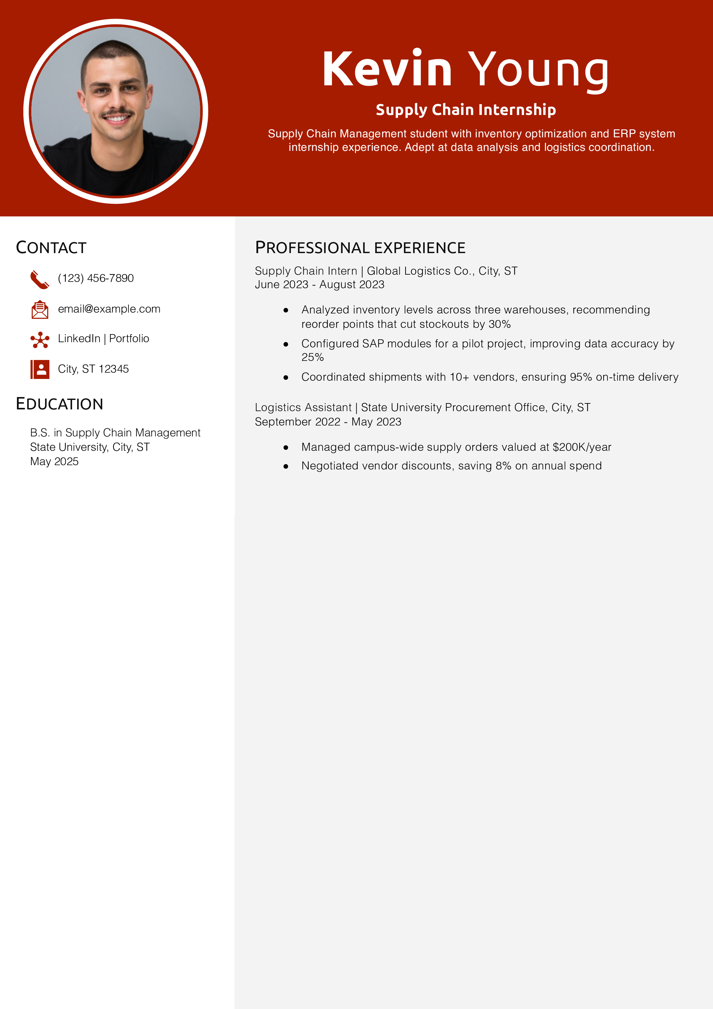 Supply Chain Internship Resume Example
