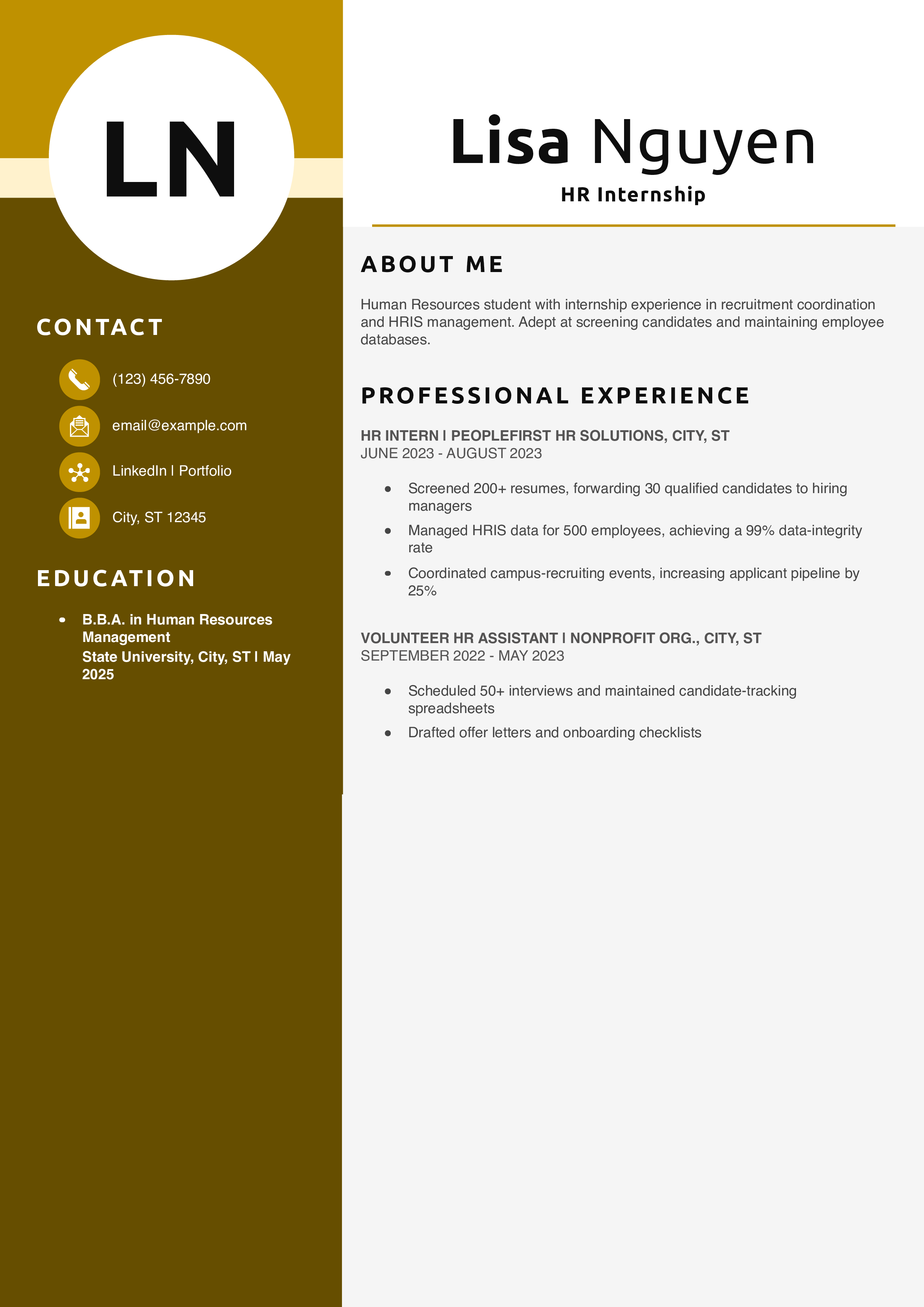 HR Internship Resume Example
