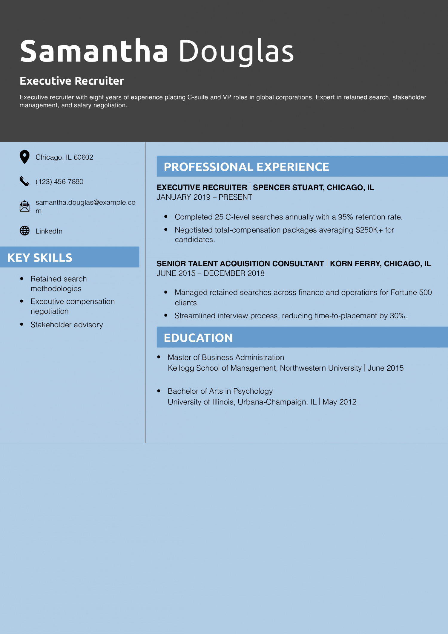 Executive Recruiter Resume Example