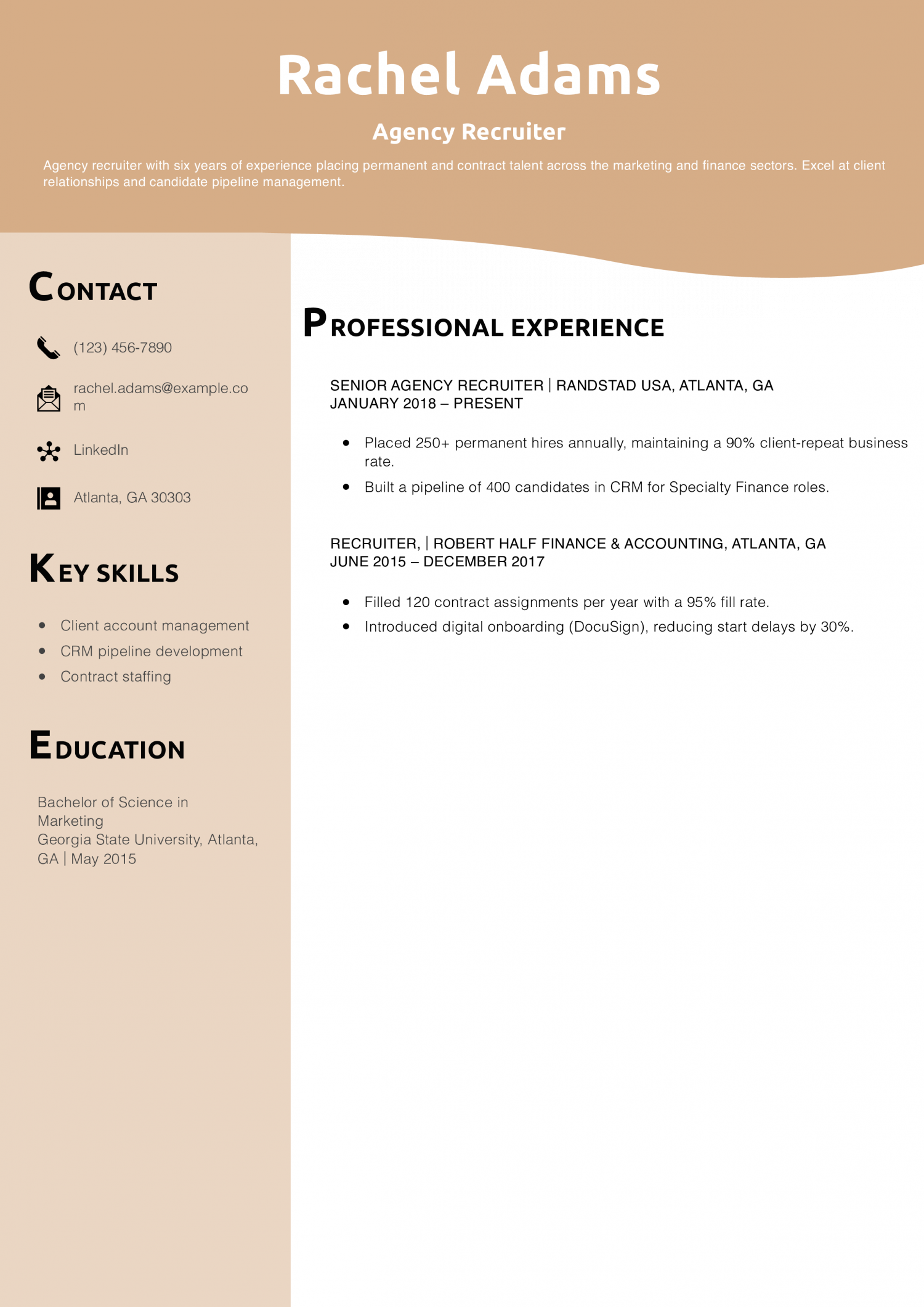 Agency Recruiter Resume Example