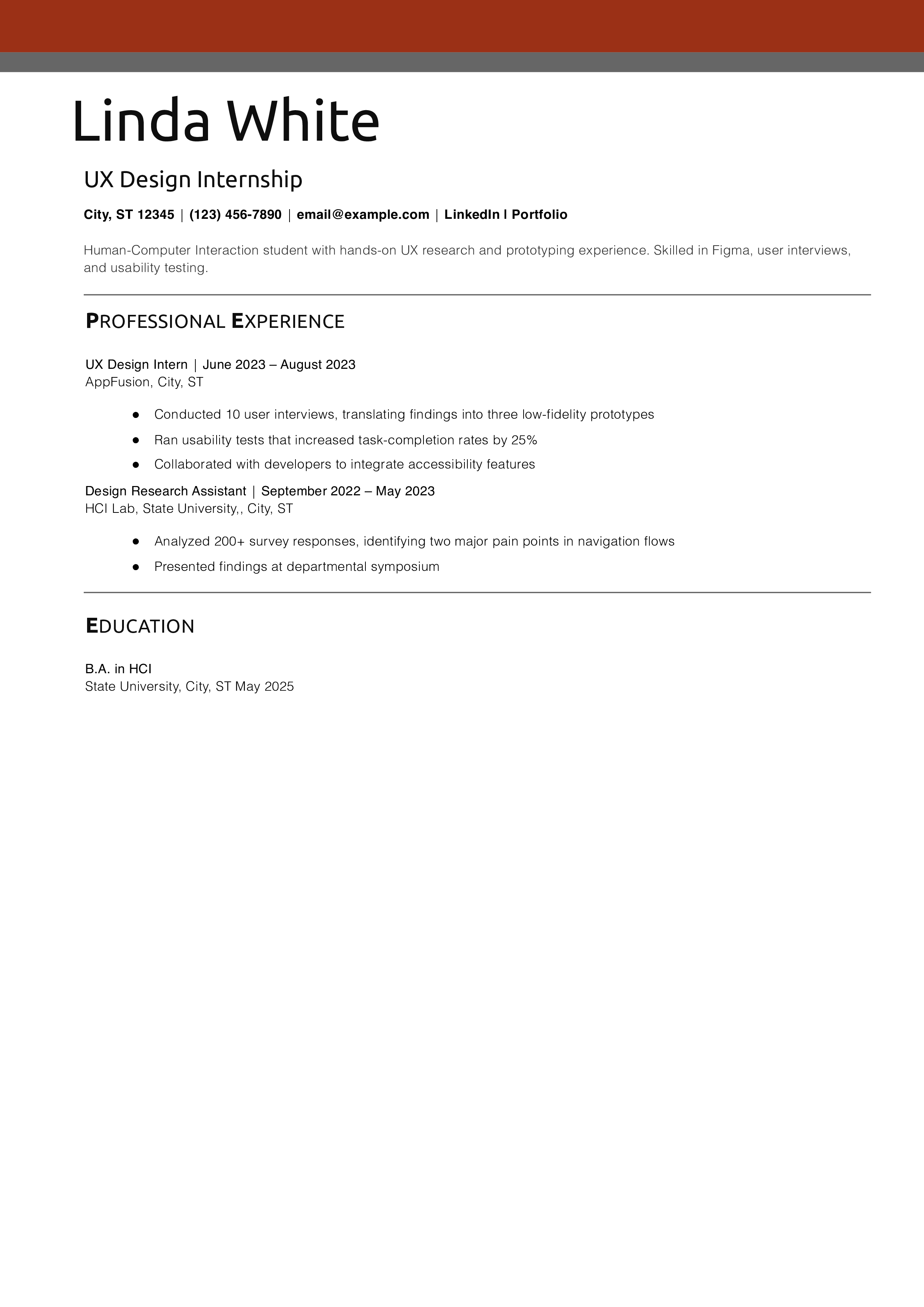 UX Design Internship Resume Example