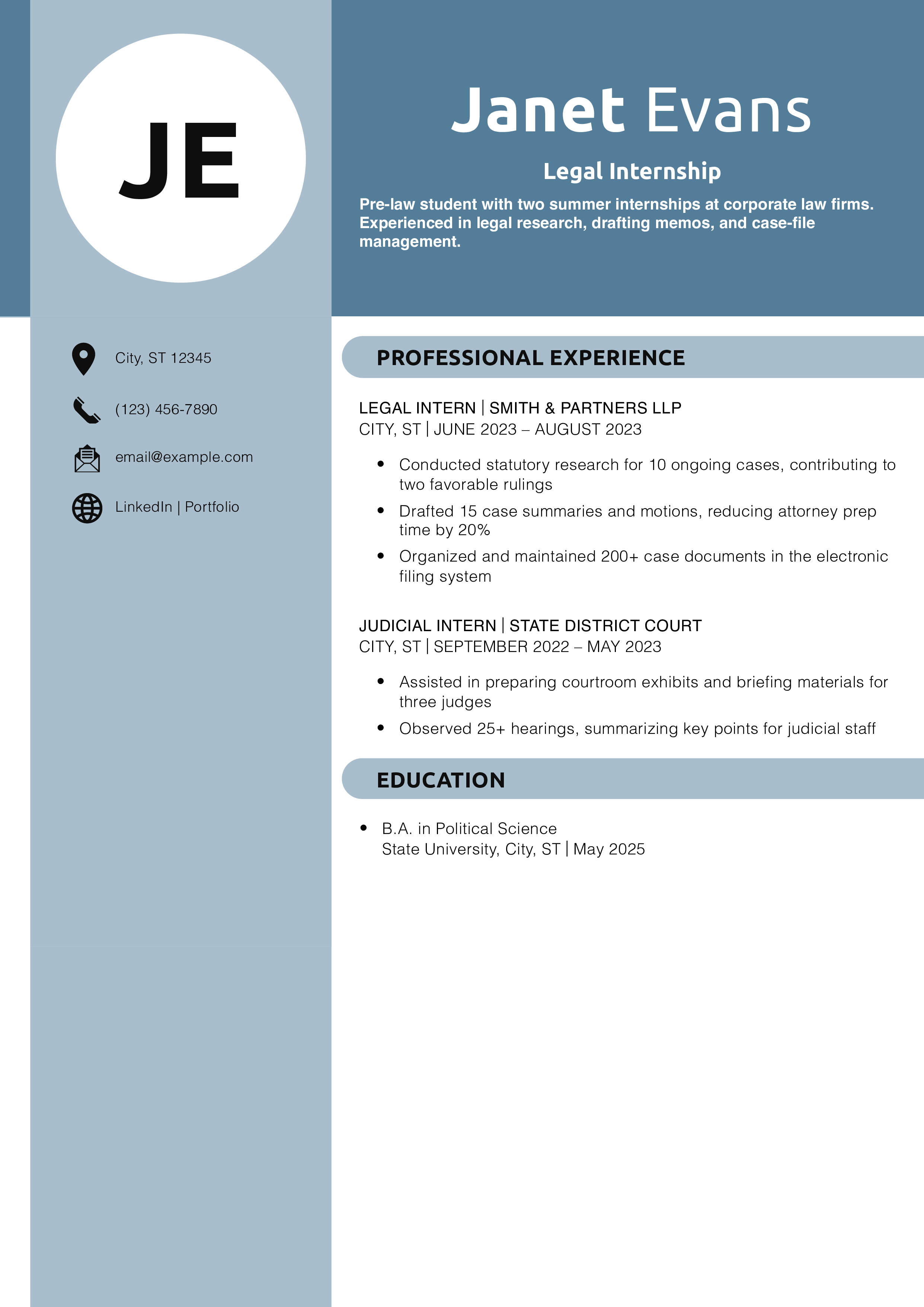 Legal Internship Resume Example
