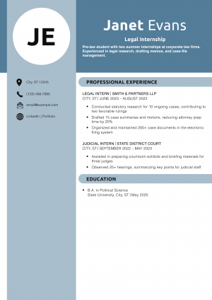 Legal Internship Resume Example