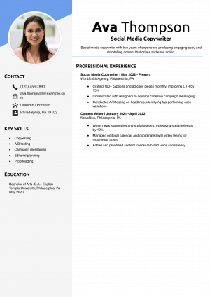 Social Media Copywriter Resume Example