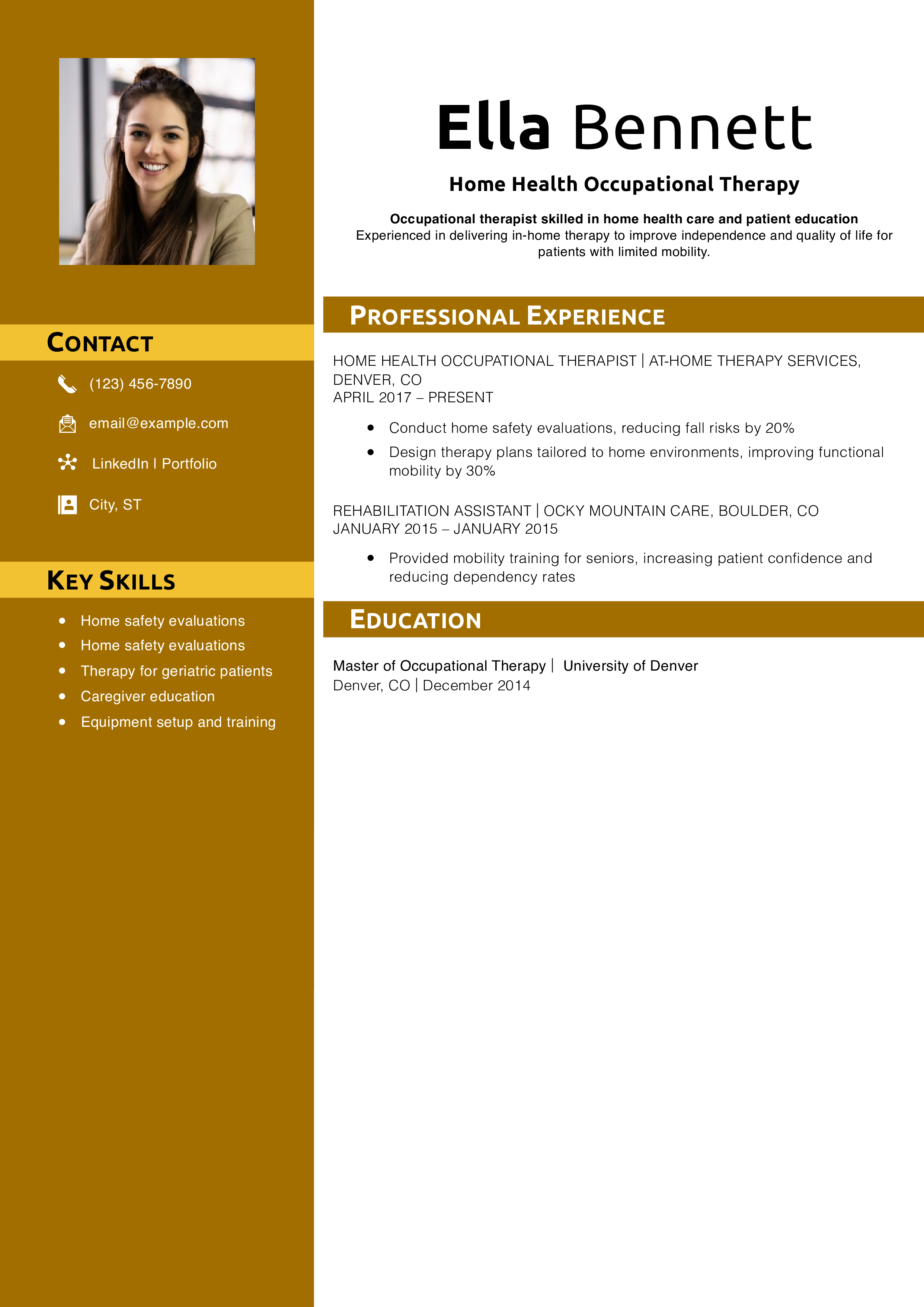 Home Health Occupational Therapy Resume
