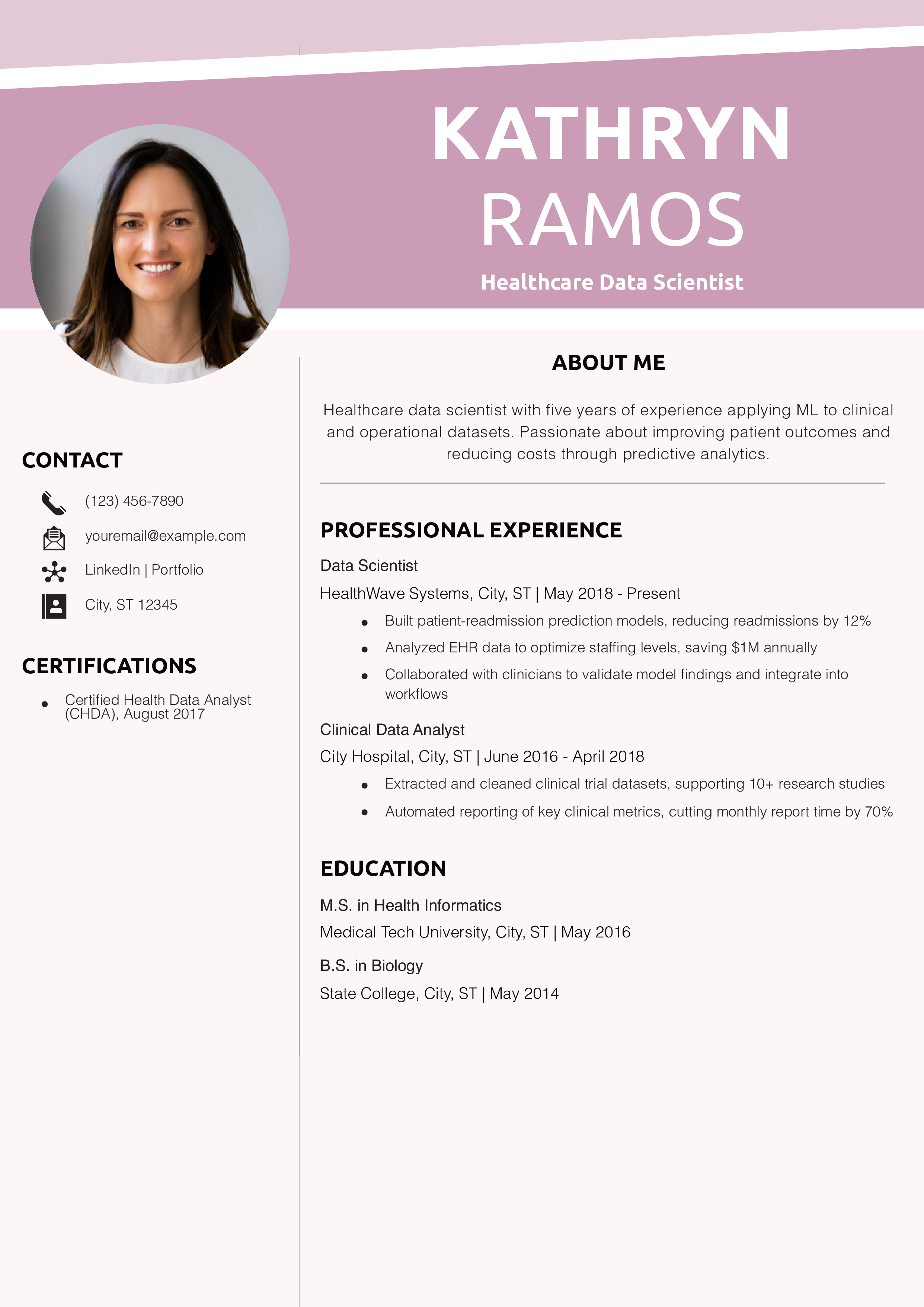 Healthcare Data Scientist Resume Example