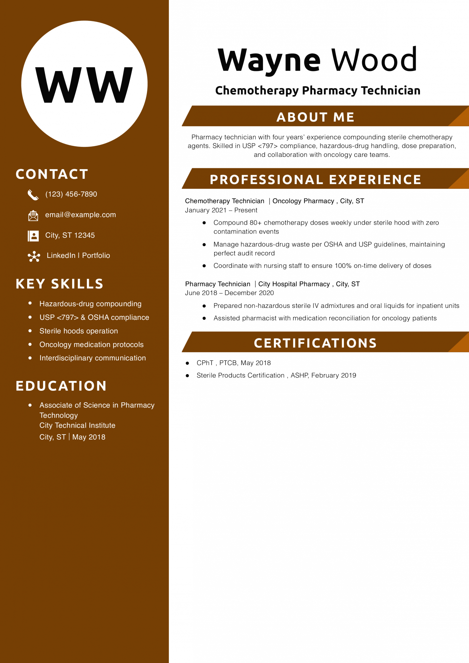 Chemotherapy Pharmacy Technician Resume Example