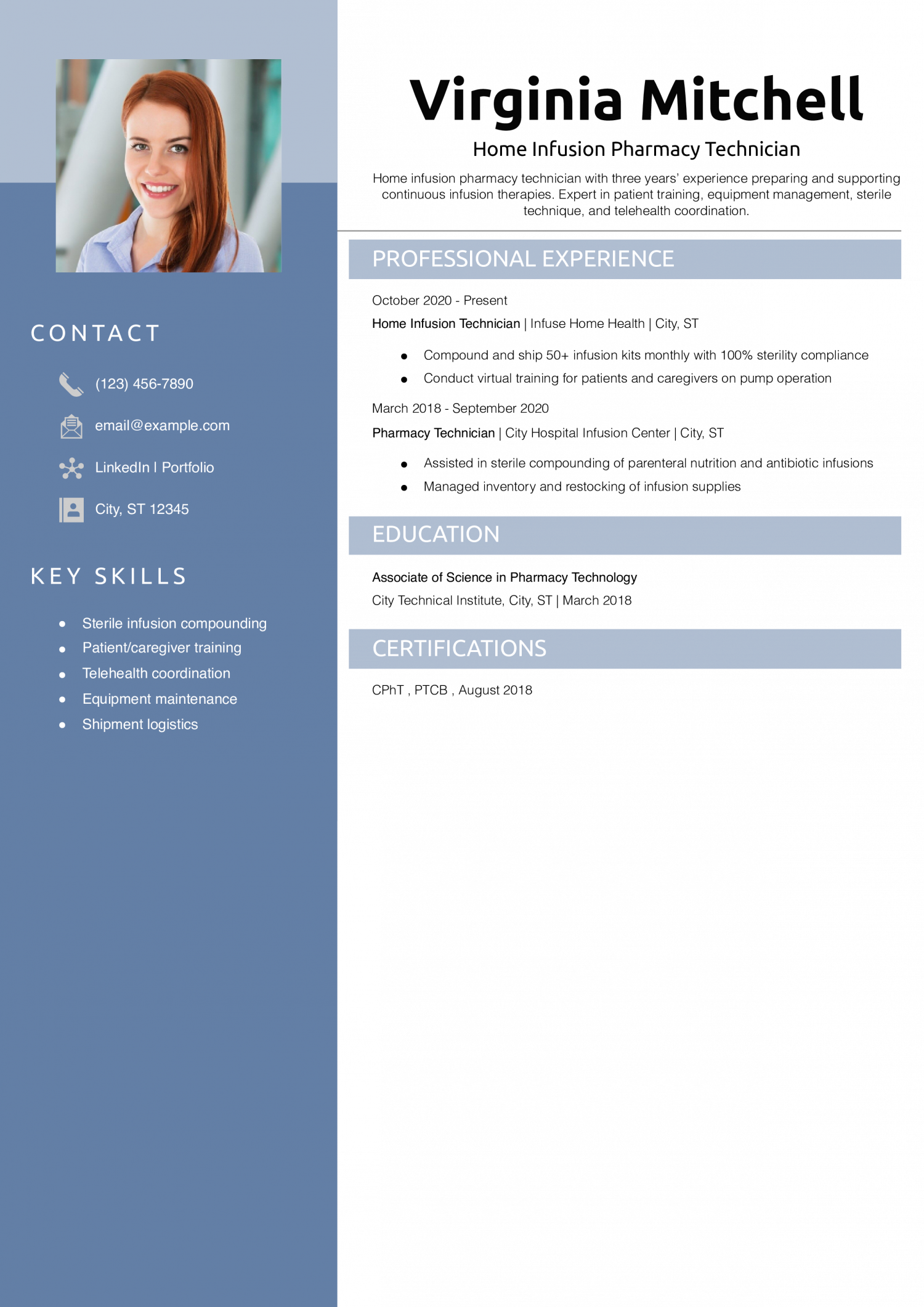 Home Infusion Pharmacy Technician Resume Example