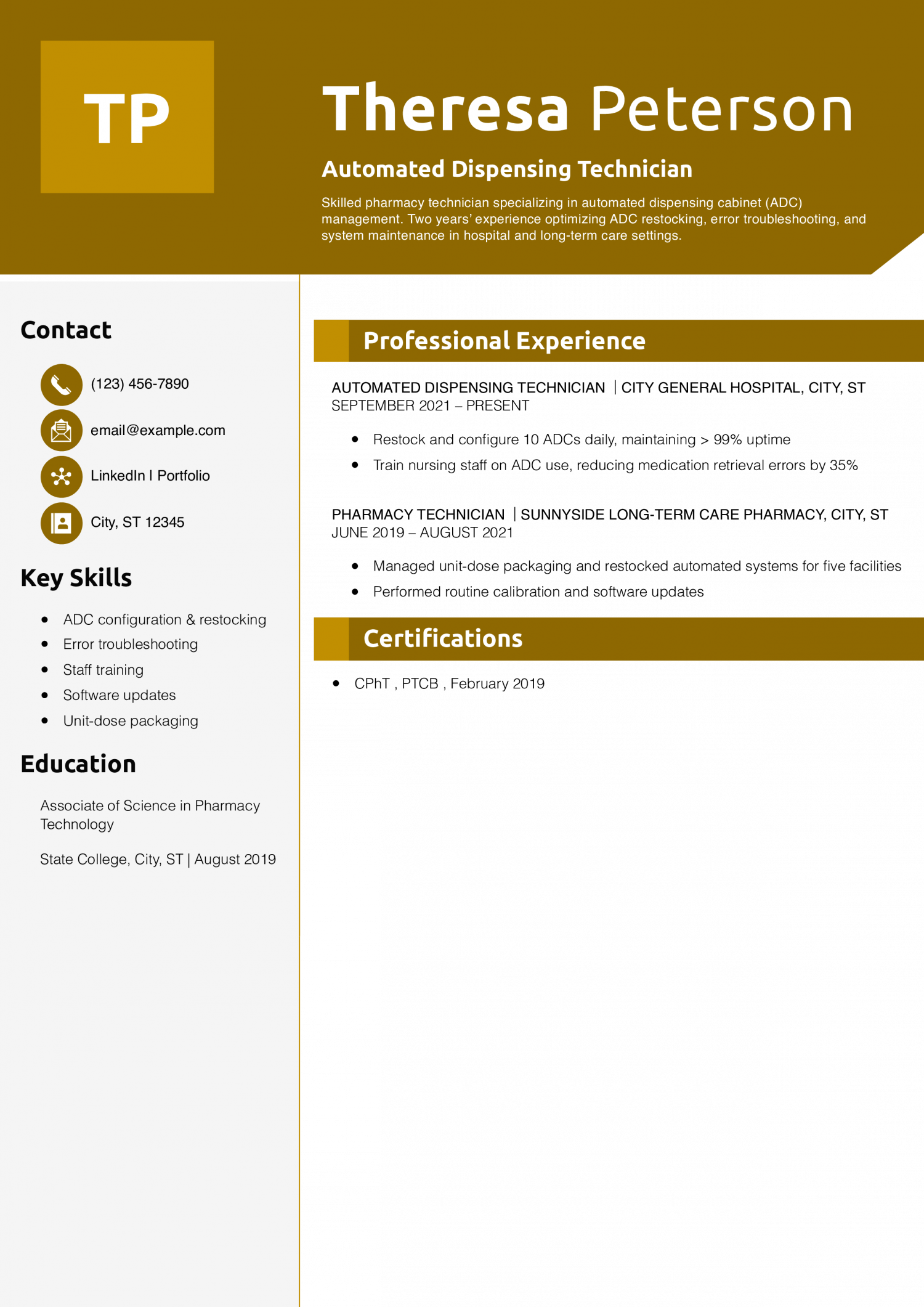 Automated Dispensing Technician Resume Example
