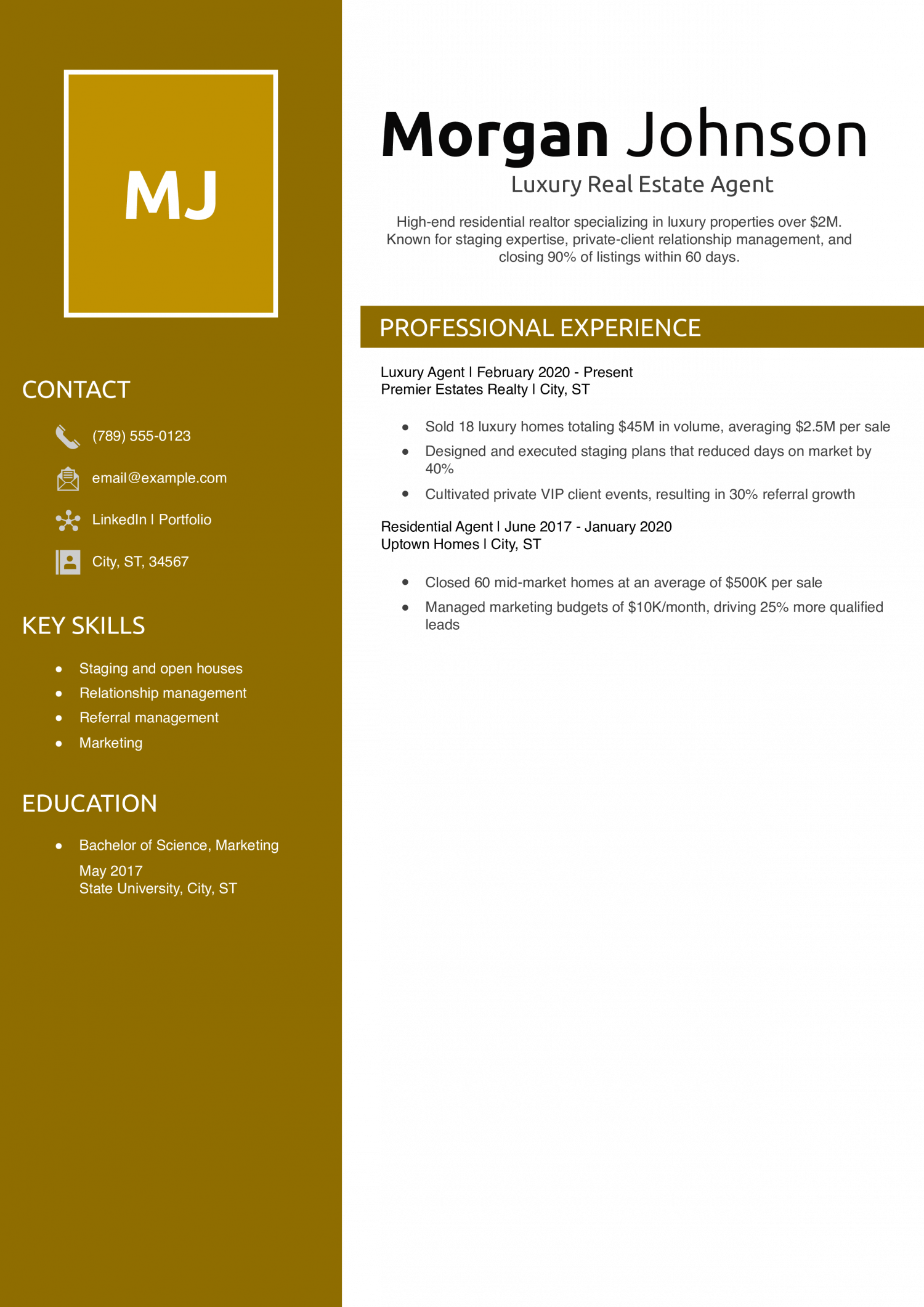 Luxury Real Estate Agent Resume