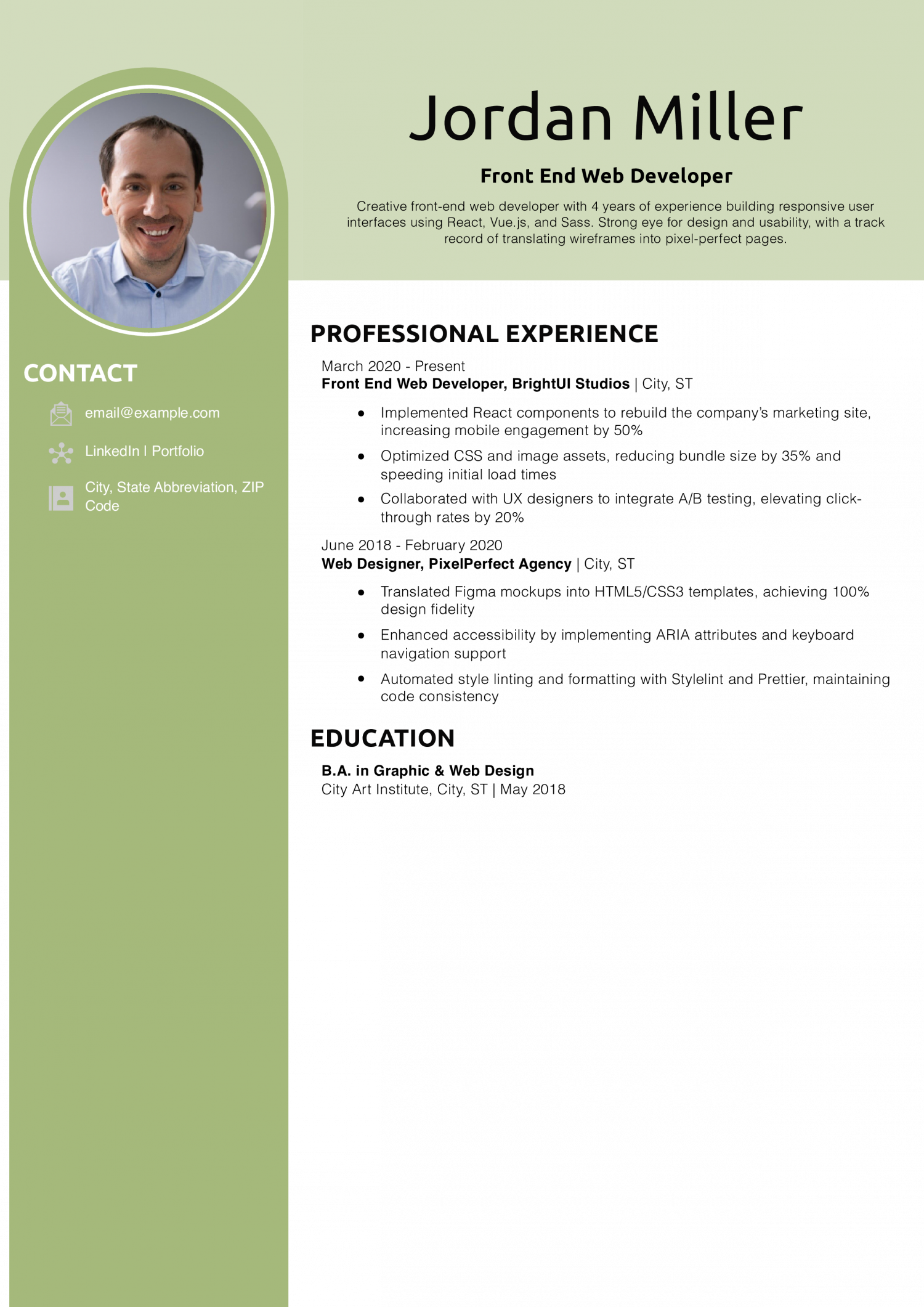 Front End Web Developer Resume Example