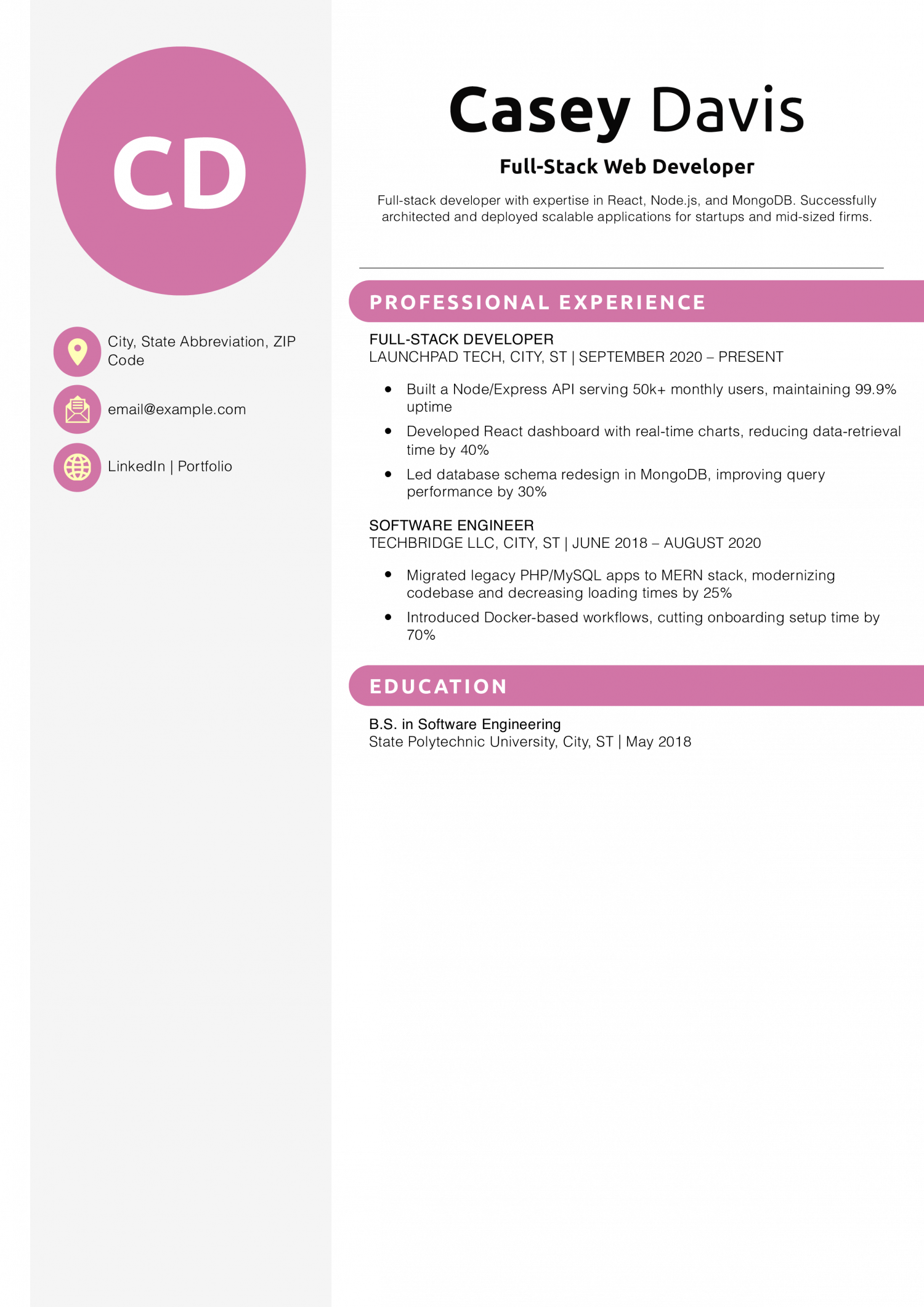 Full-Stack Web Developer Resume Example