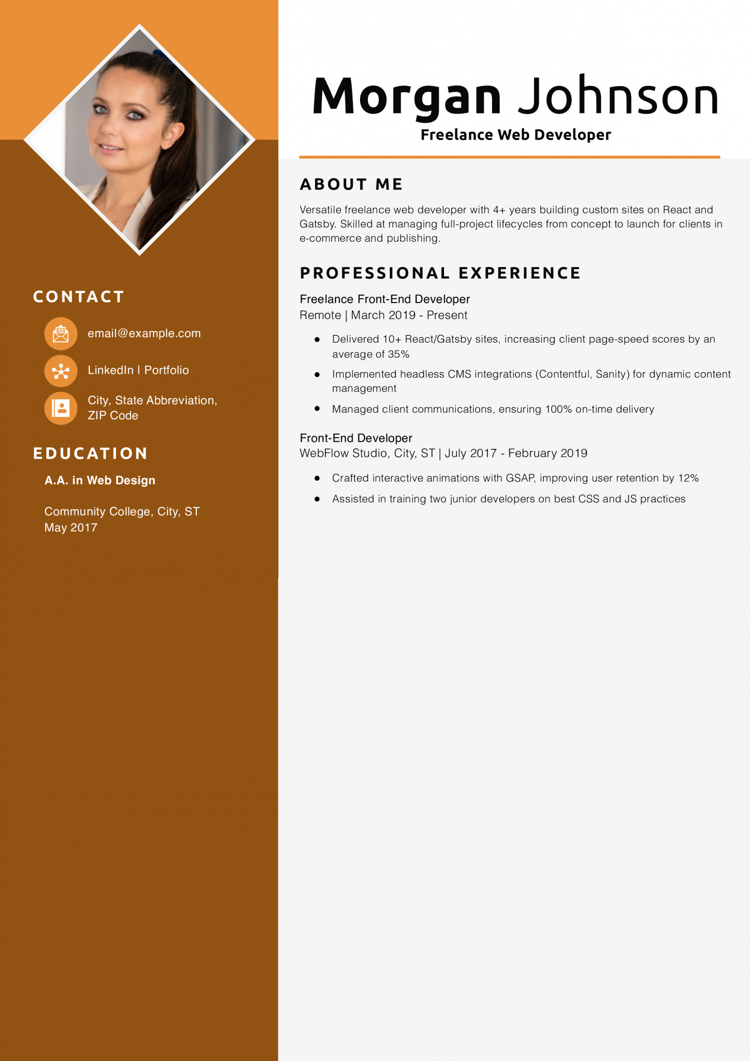 Freelance Web Developer Resume Example