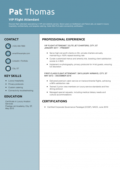 VIP Flight Attendant Resume Example