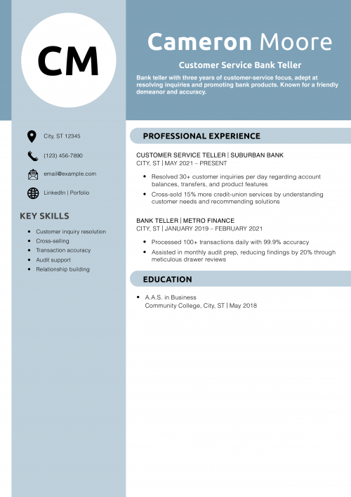 Customer Service Bank Teller Resume Example