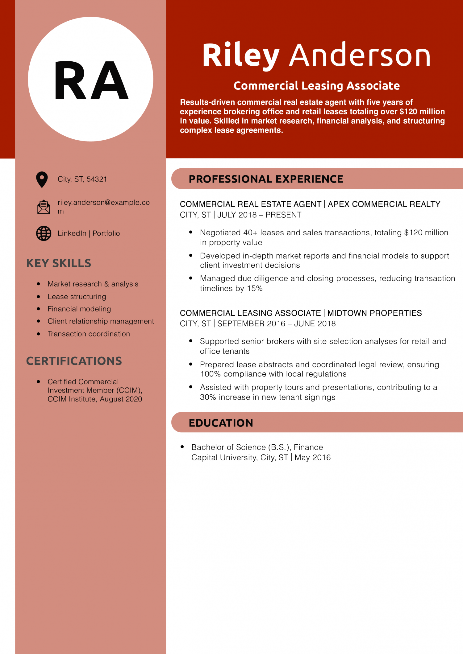 Commercial Leasing Associate Resume Example