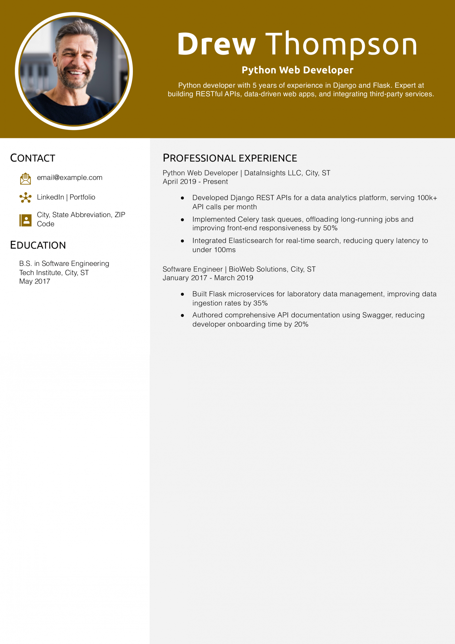 Python Web Developer Resume Example