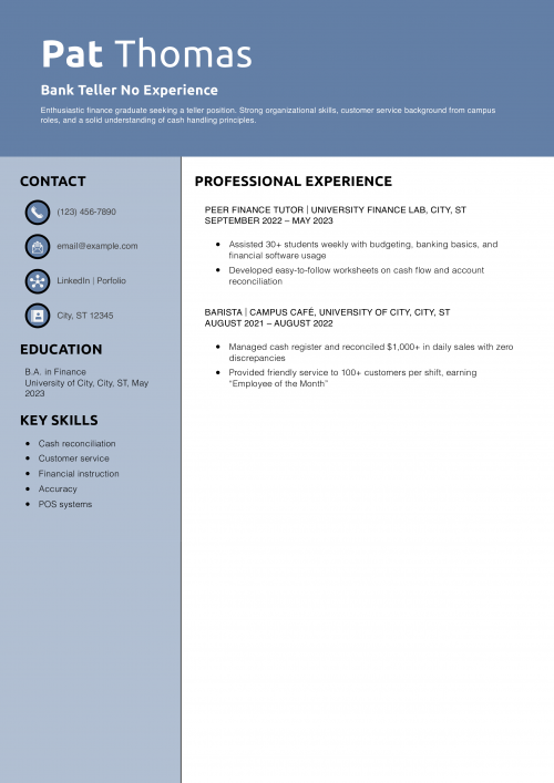 Bank Teller No Experience Resume Example