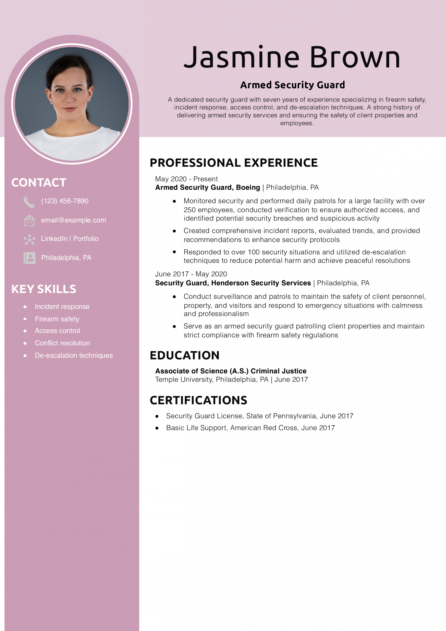 Armed Security Guard Resume Example