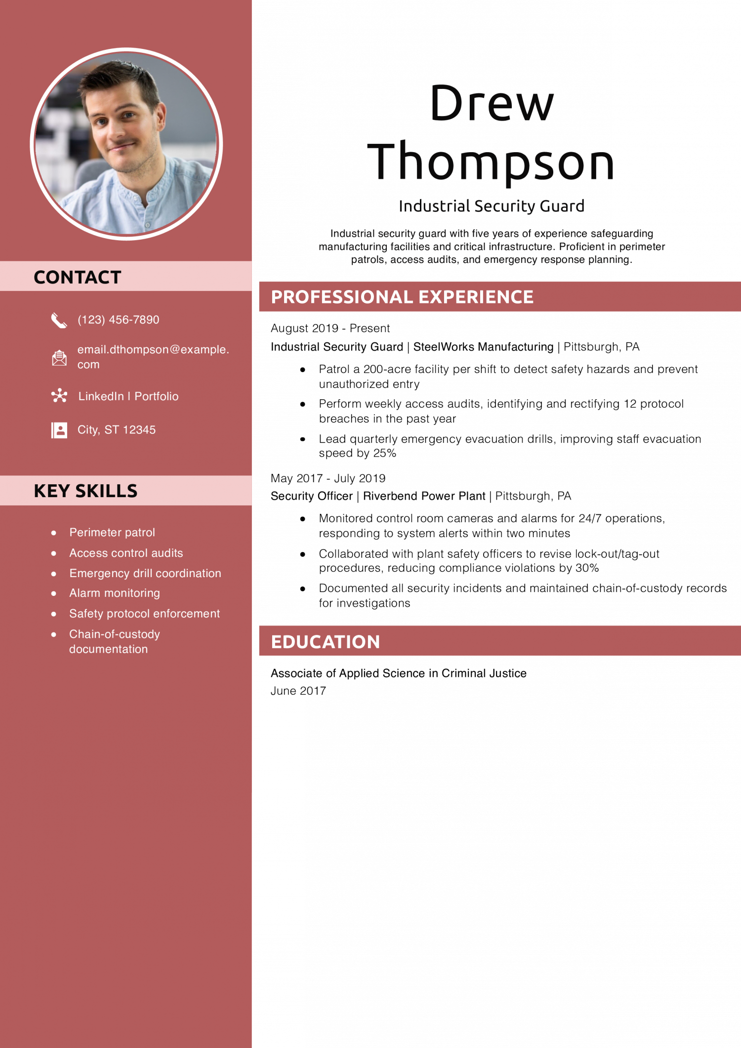 Industrial Security Guard Resume Example
