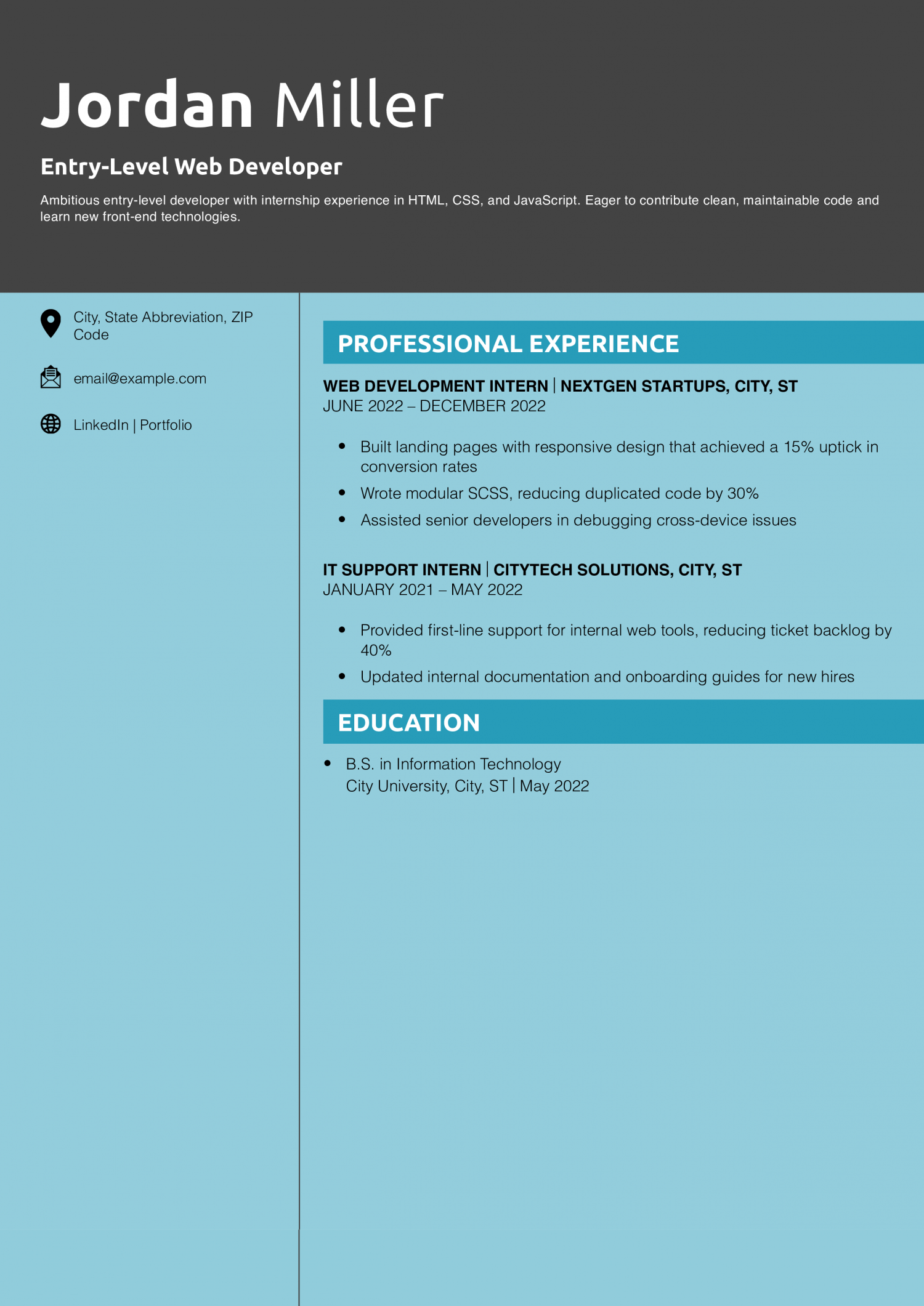 Entry-Level Web Developer Resume Example