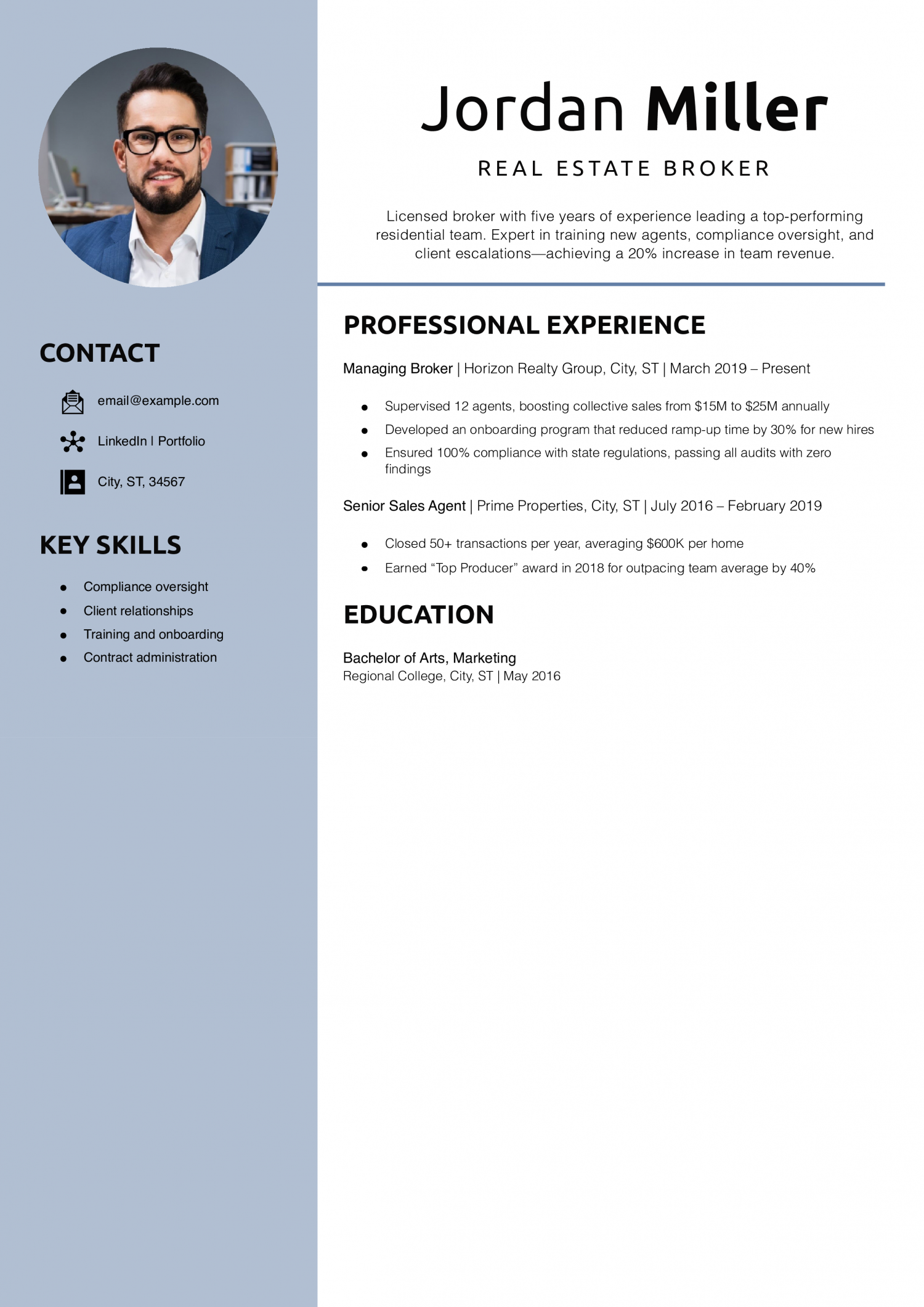 Real Estate Broker Resume Example
