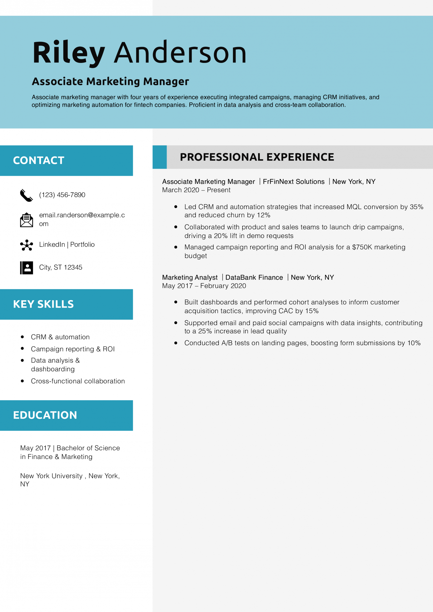Associate Marketing Manager Resume Example