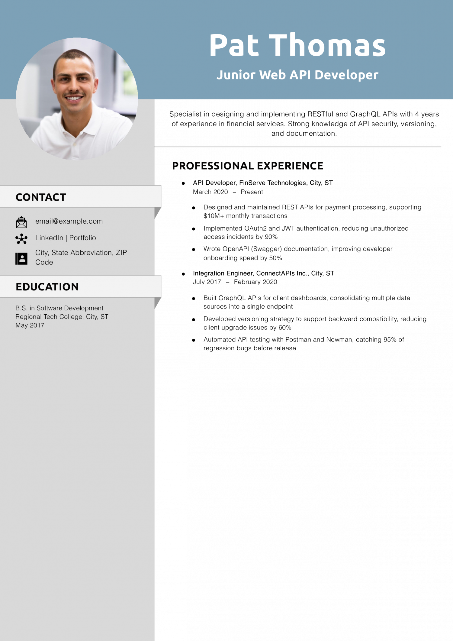 Junior Web API Developer Resume Examples