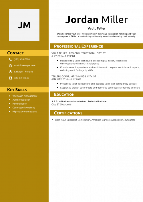 Vault Teller Resume Example