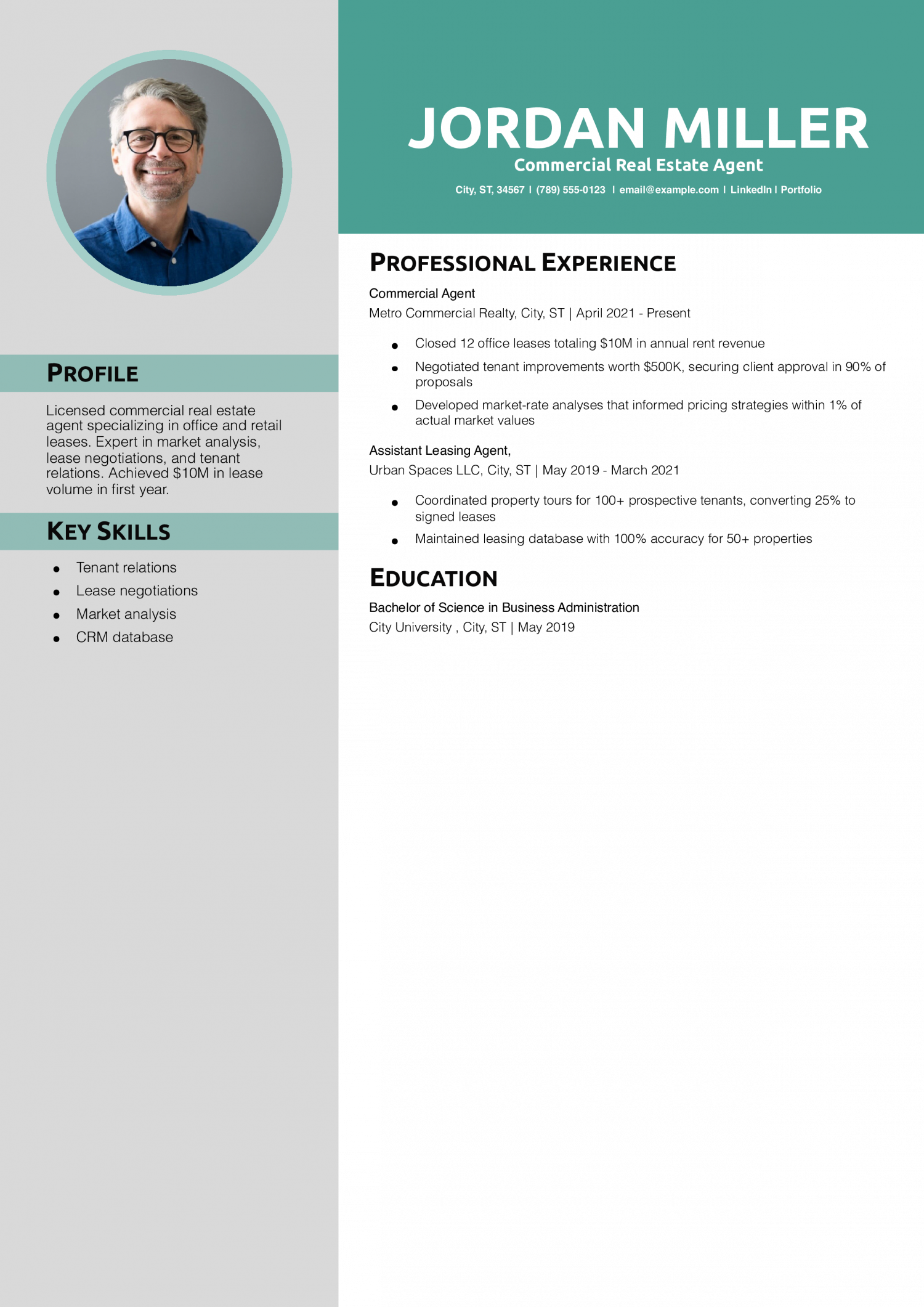 Commercial Real Estate Agent Resume Example