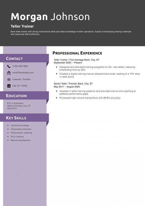 Teller Trainer Resume Example