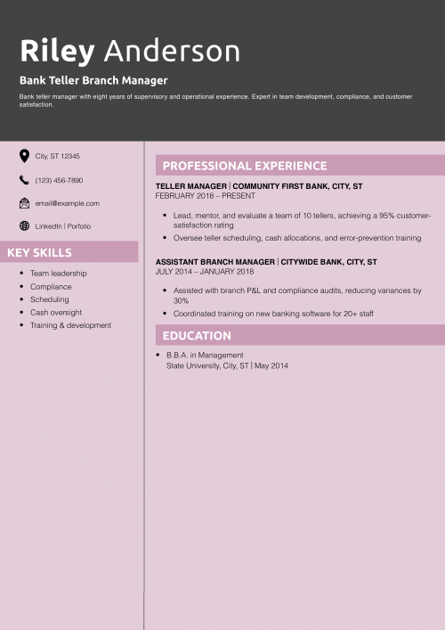 Bank Teller Branch Manager Resume Example
