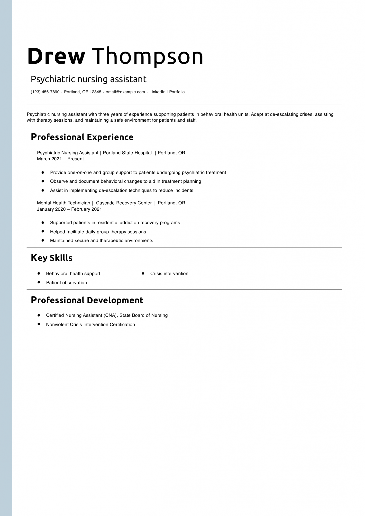 Psychiatric nursing assistant resume