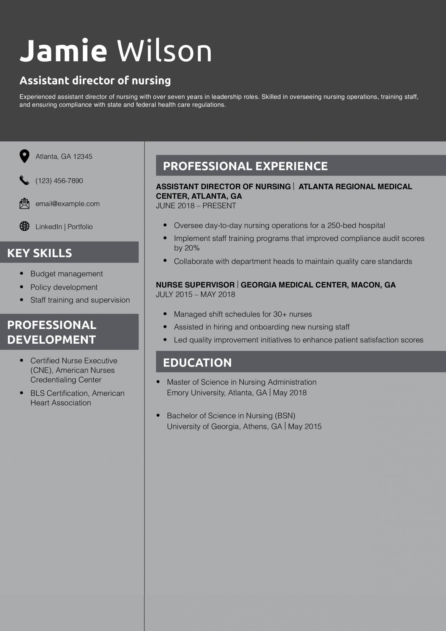Assistant director of nursing resume