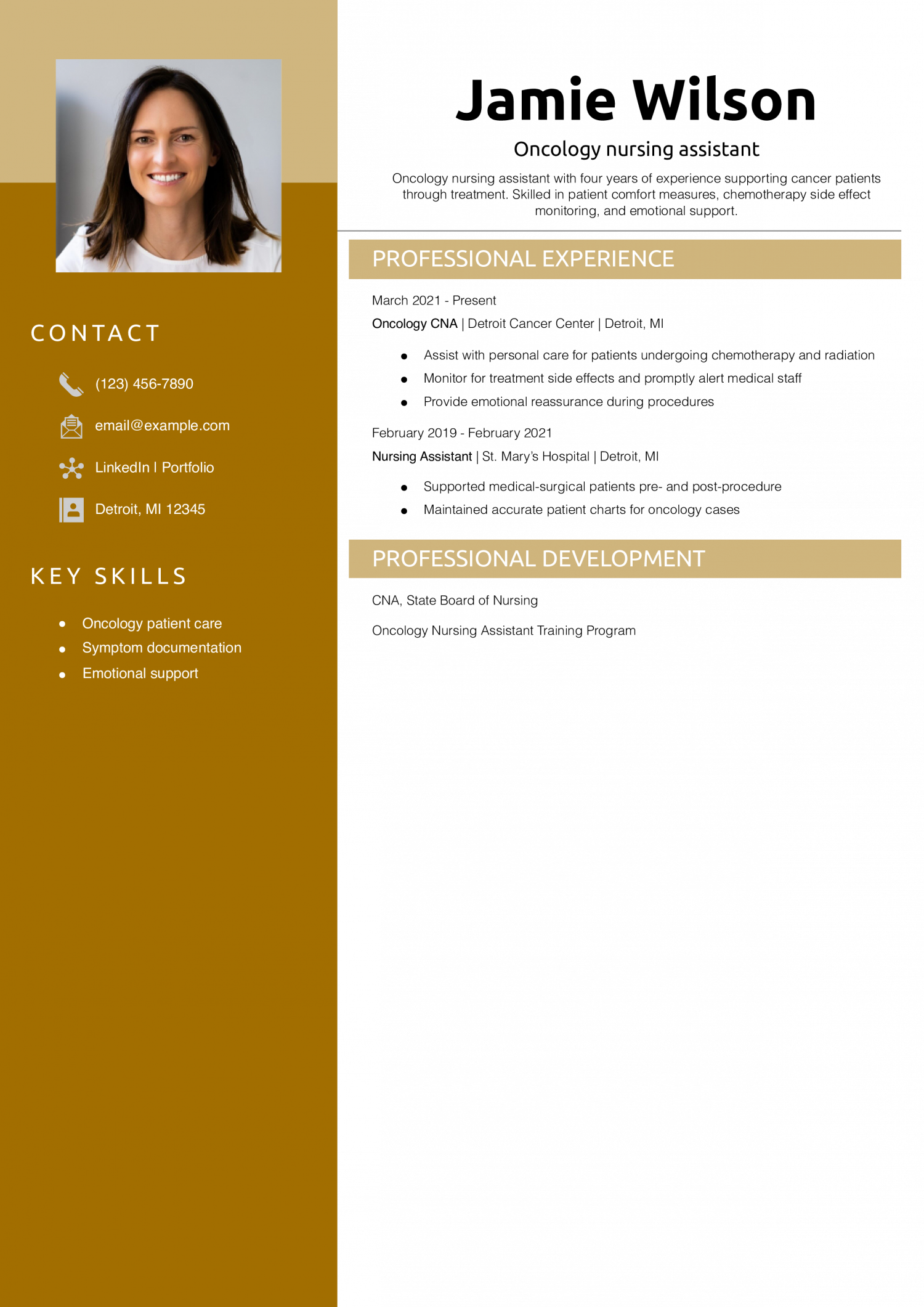 Oncology nursing assistant resume