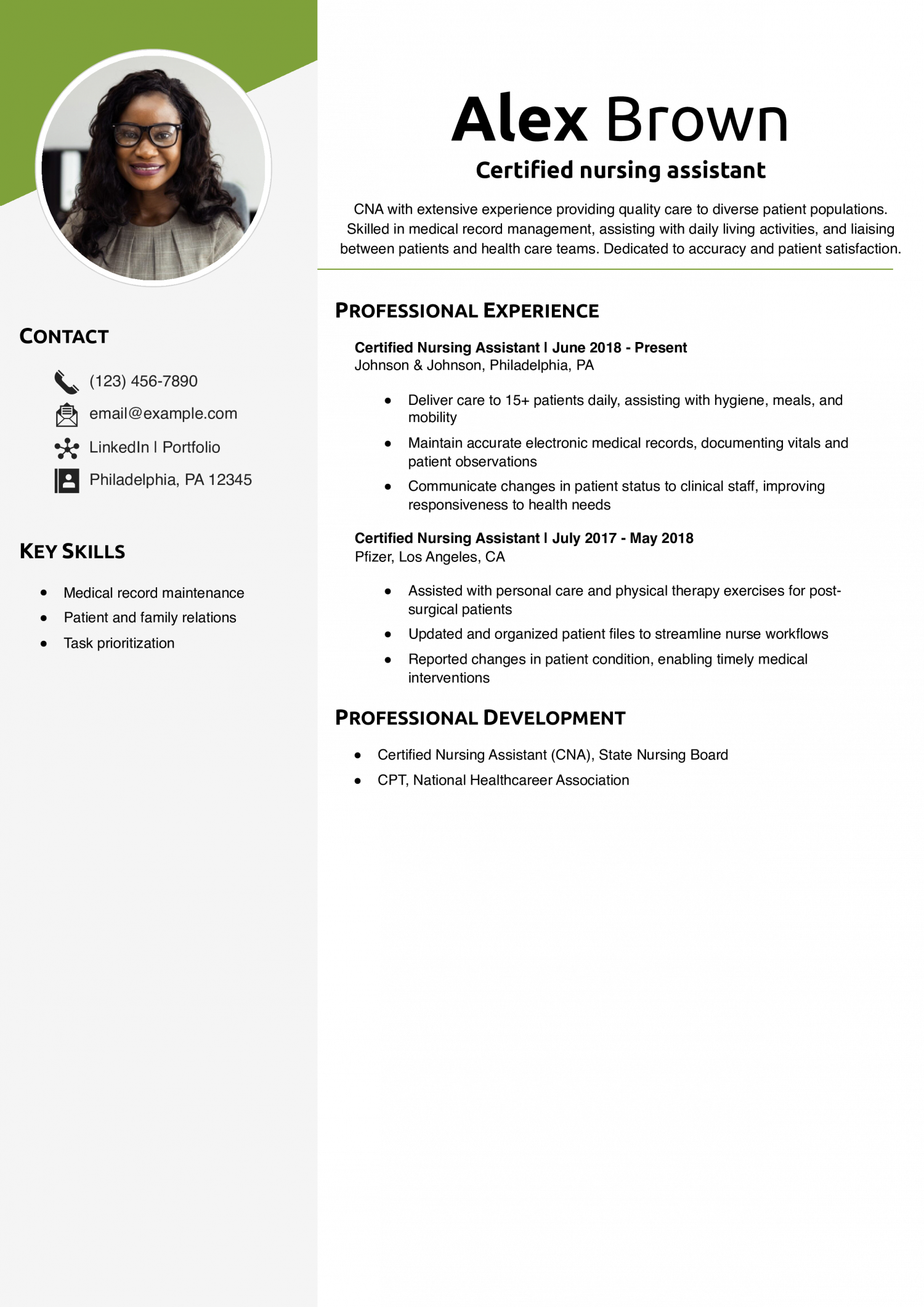 Certified nursing assistant resume