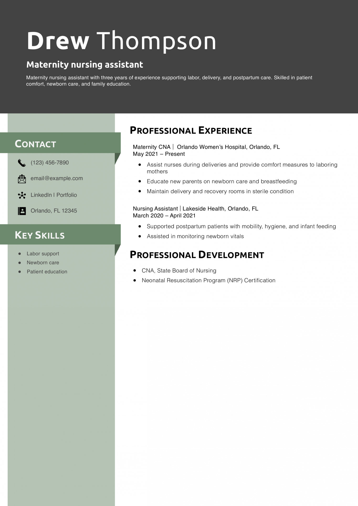 Maternity nursing assistant resume
