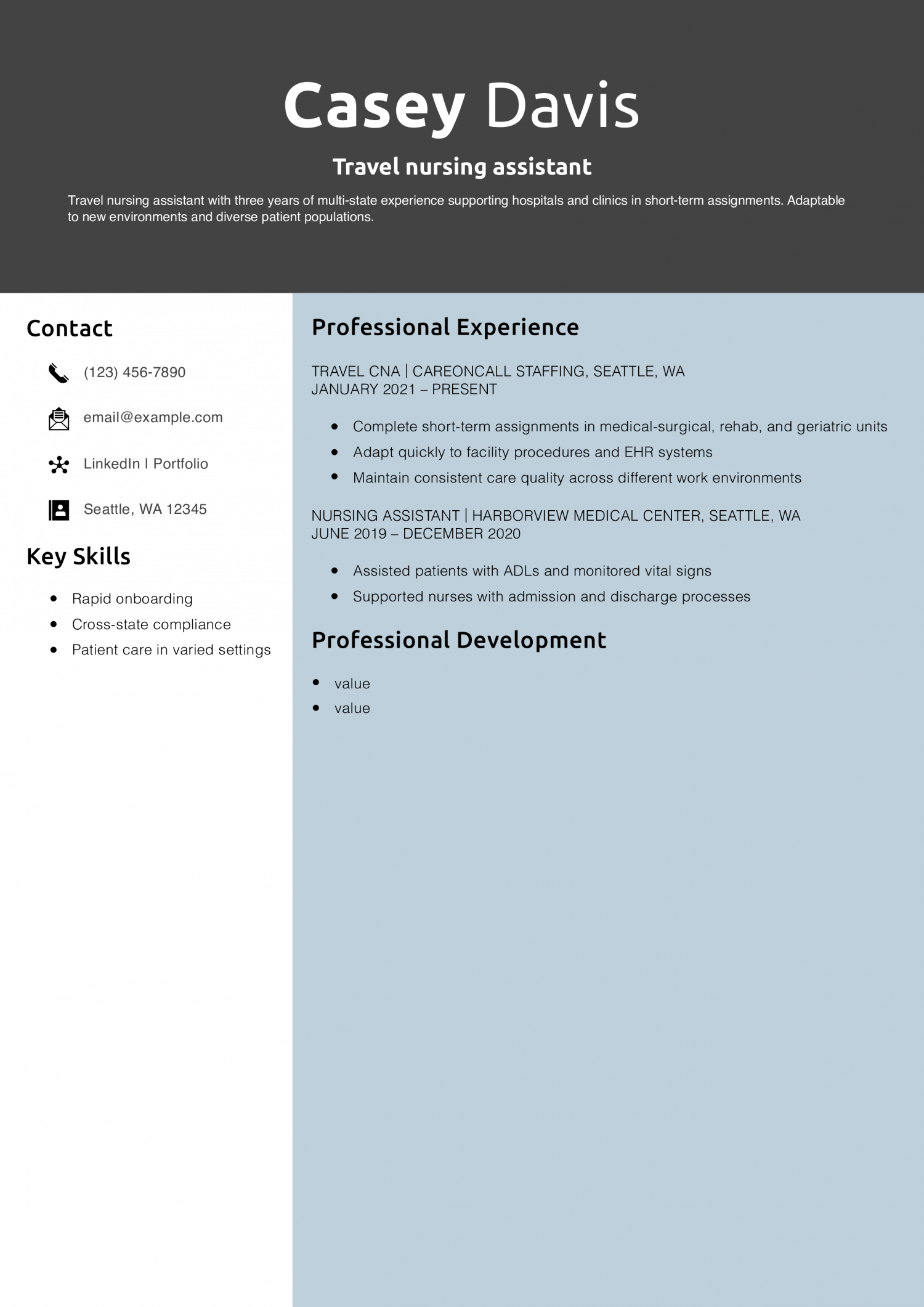Travel nursing assistant resume