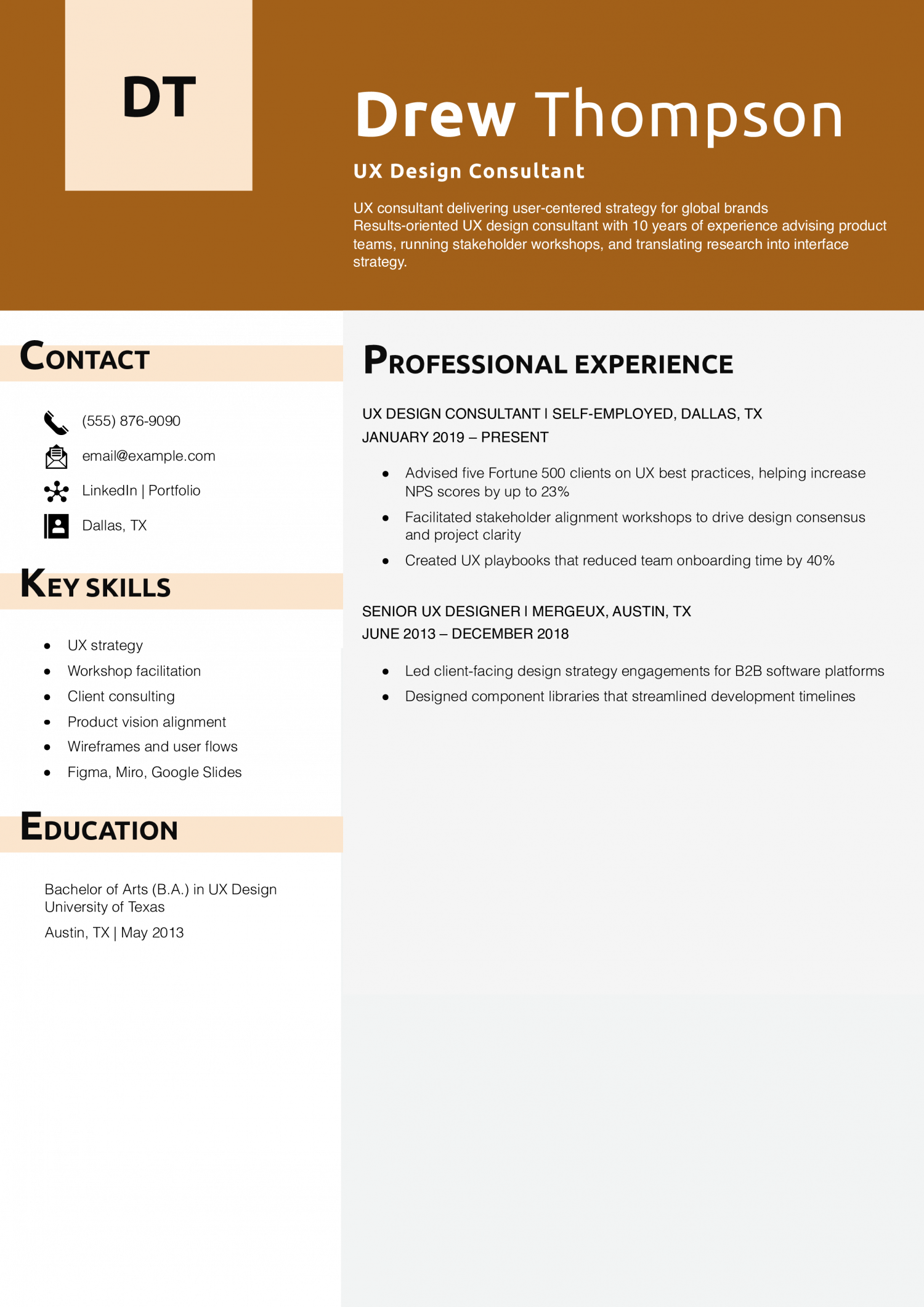 UX Design Consultant Resume Example