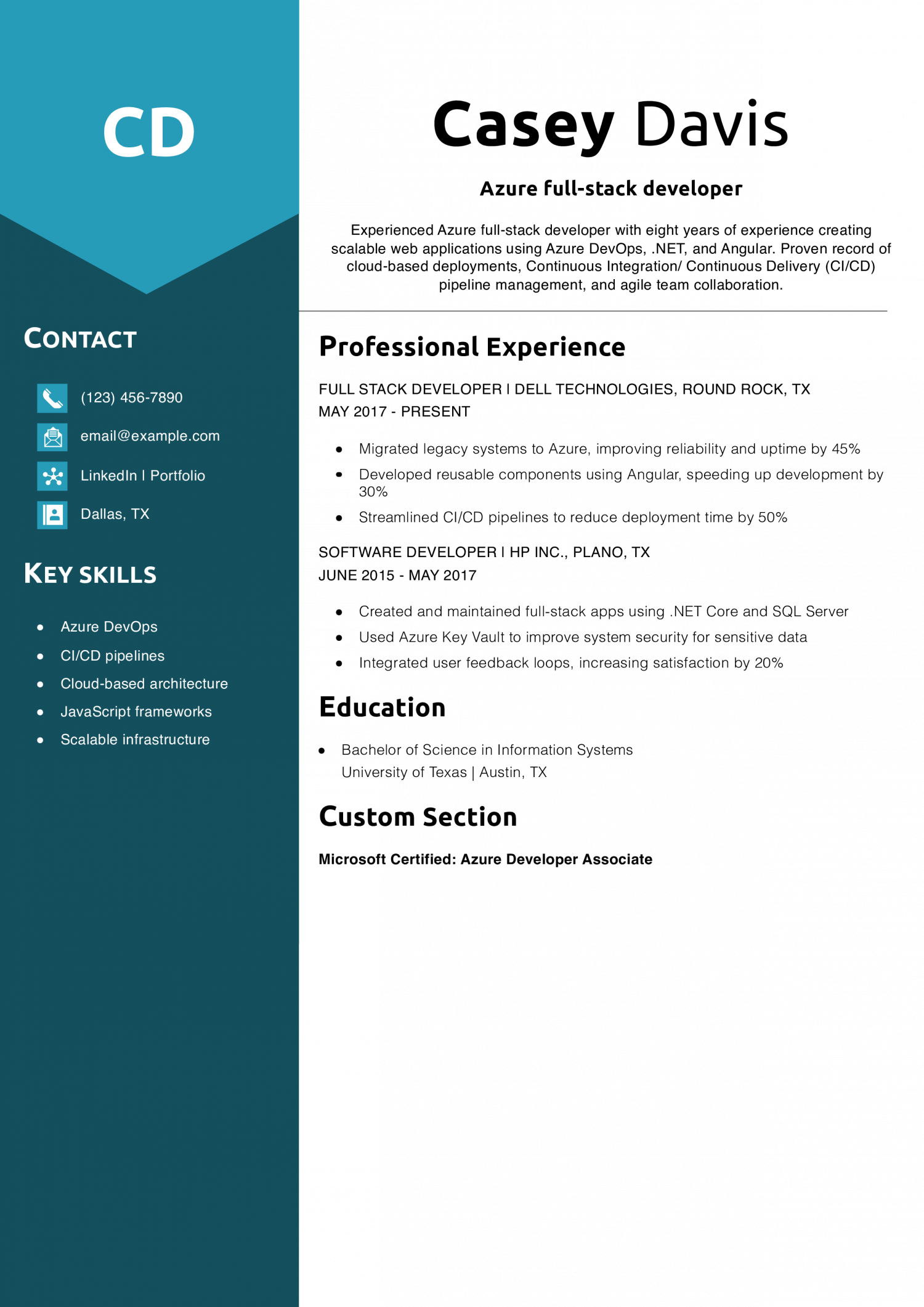 Azure full-stack developer resume example