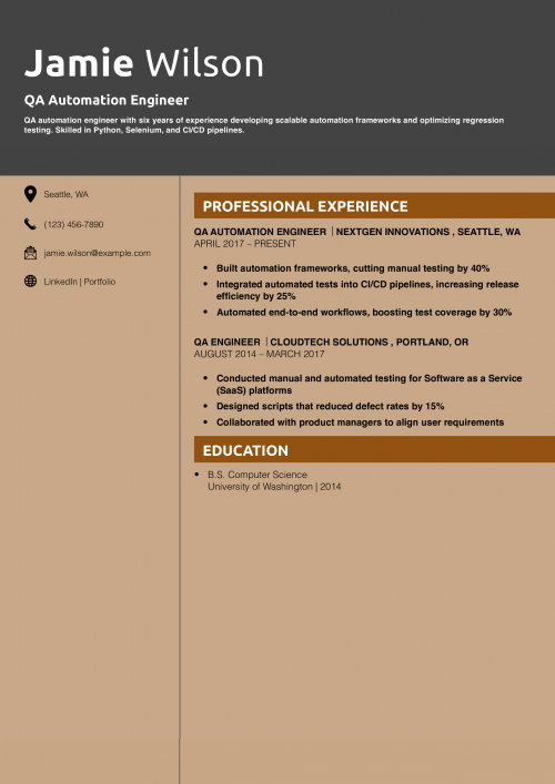 QA Automation Engineer Resume Example